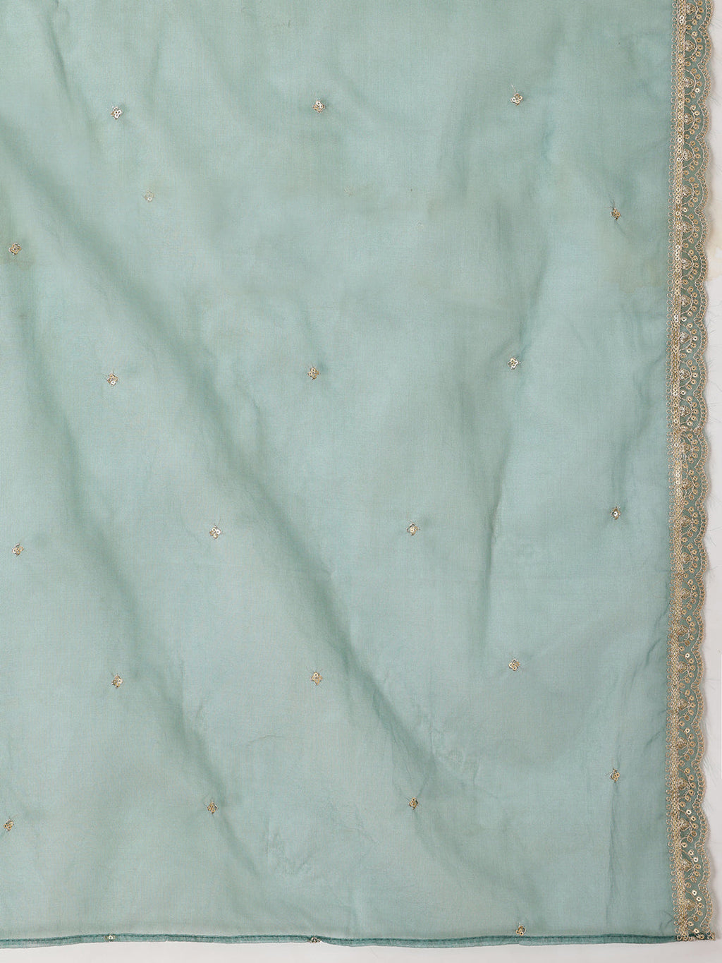 Green Sequin Embroidered Kurta with Pant and Organza Dupatta