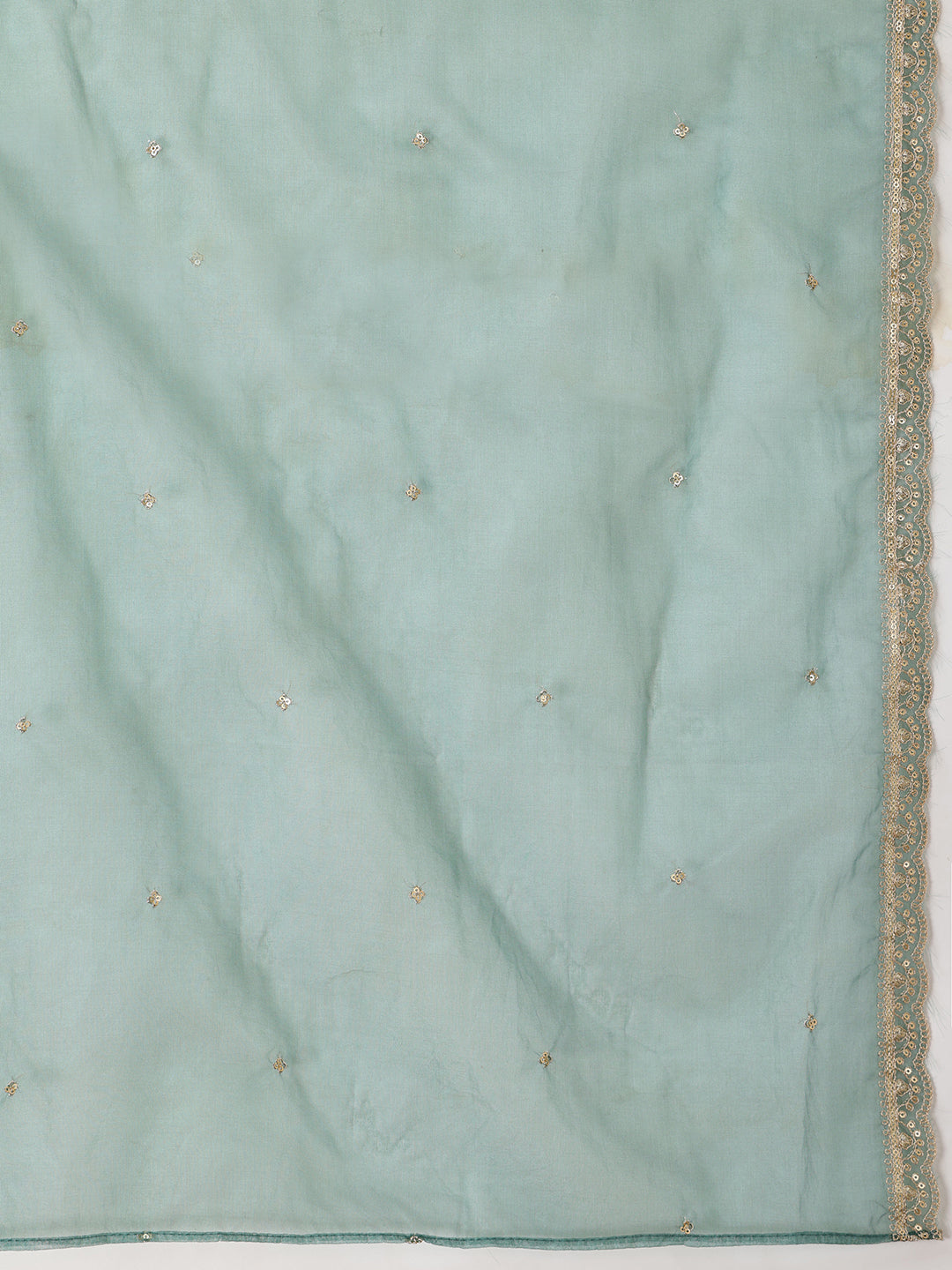 Green Sequin Embroidered Kurta with Pant and Organza Dupatta