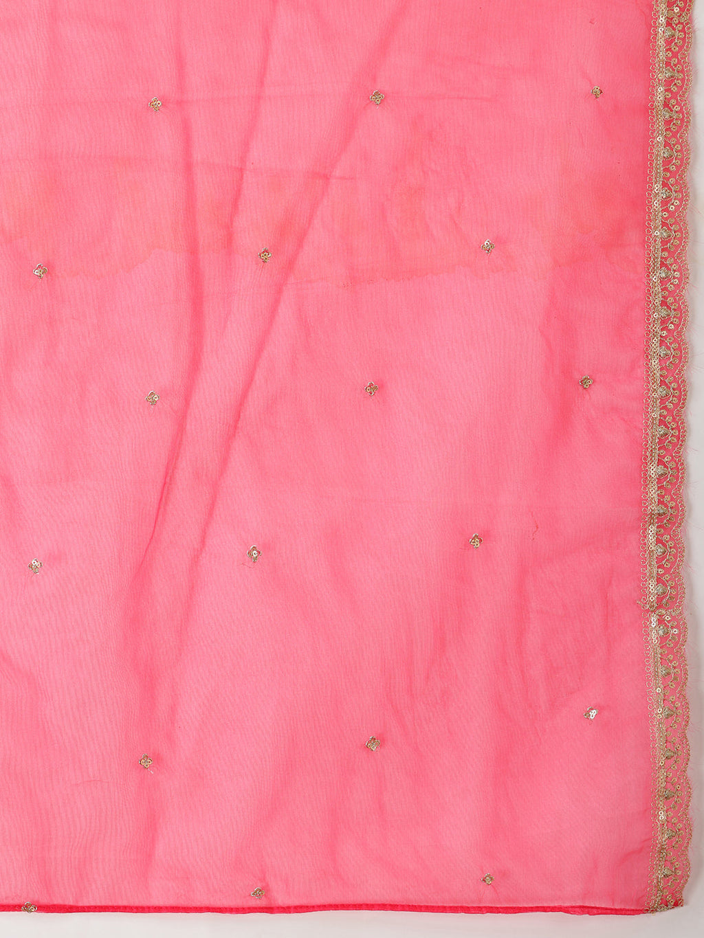Pink Sequin Embroidered Kurta Set with Organza Dupatta