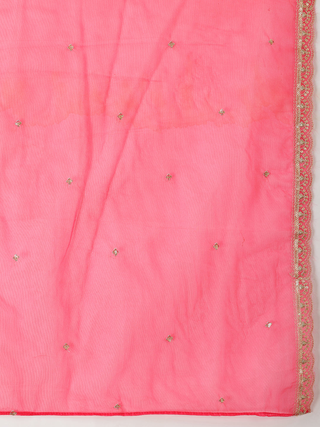 Pink Sequin Embroidered Kurta Set with Organza Dupatta