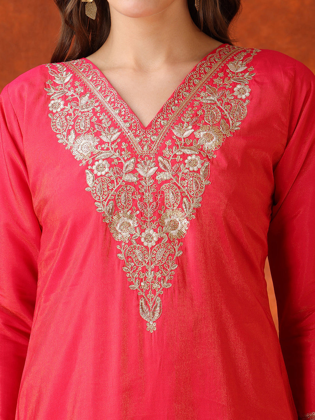 Pink Sequin Embroidered Kurta Set with Organza Dupatta