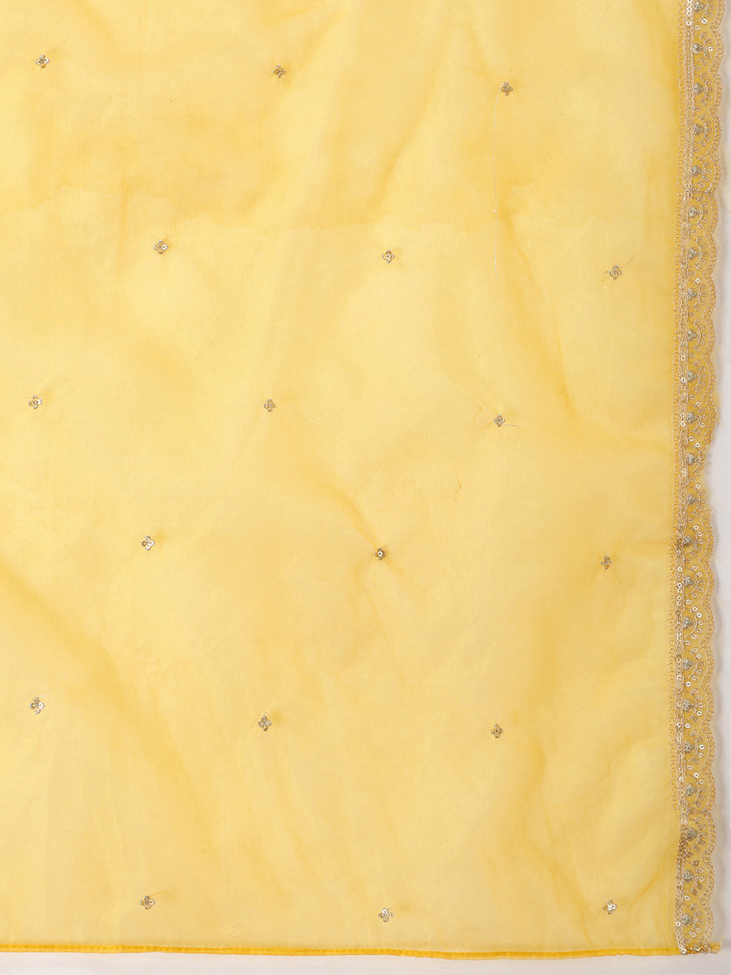 Yellow Chanderi Kurta Set with Sequin Embroidery and Organza Dupatta