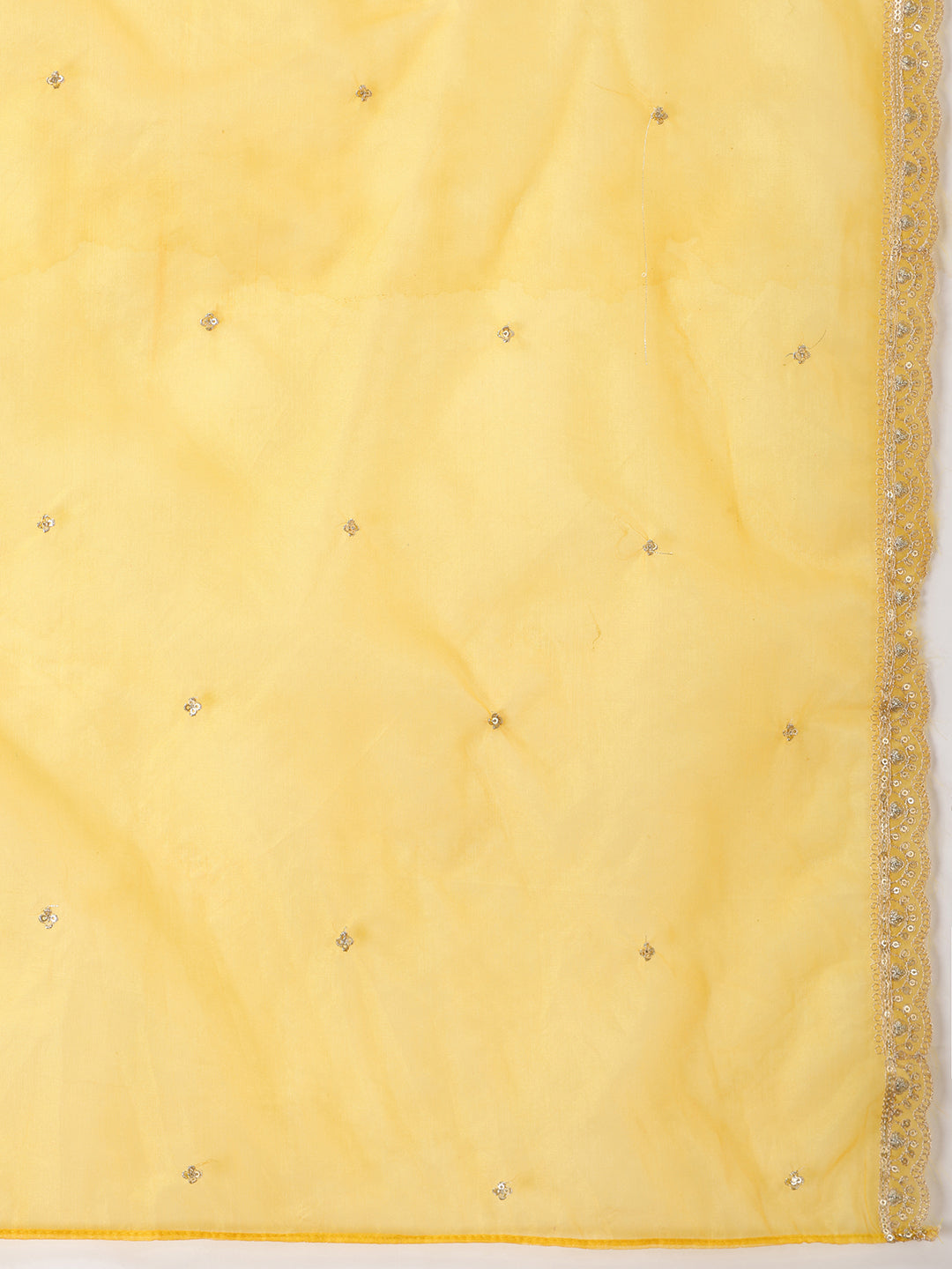 Yellow Chanderi Kurta Set with Sequin Embroidery and Organza Dupatta
