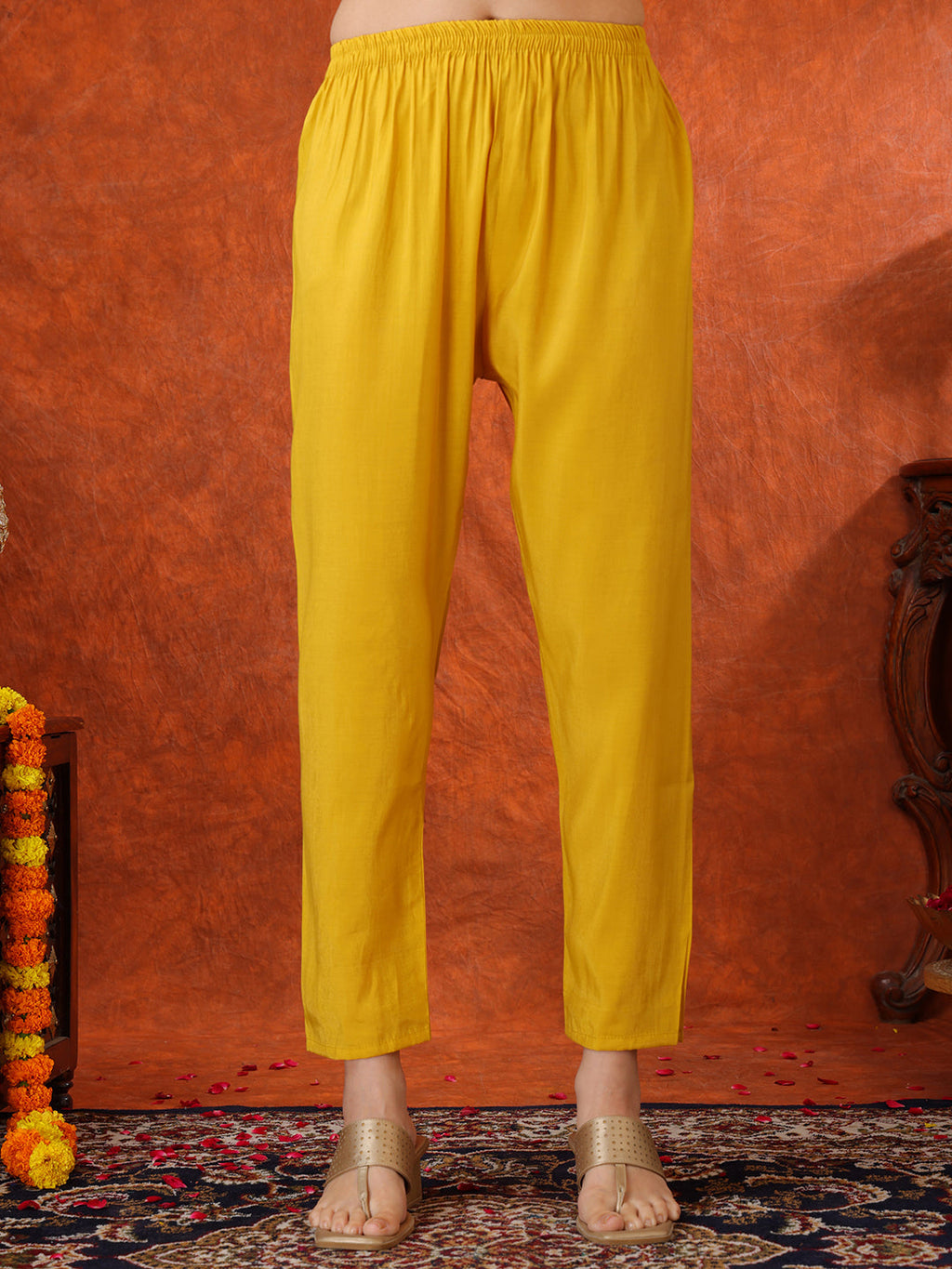 Yellow Chanderi Kurta Set with Sequin Embroidery and Organza Dupatta