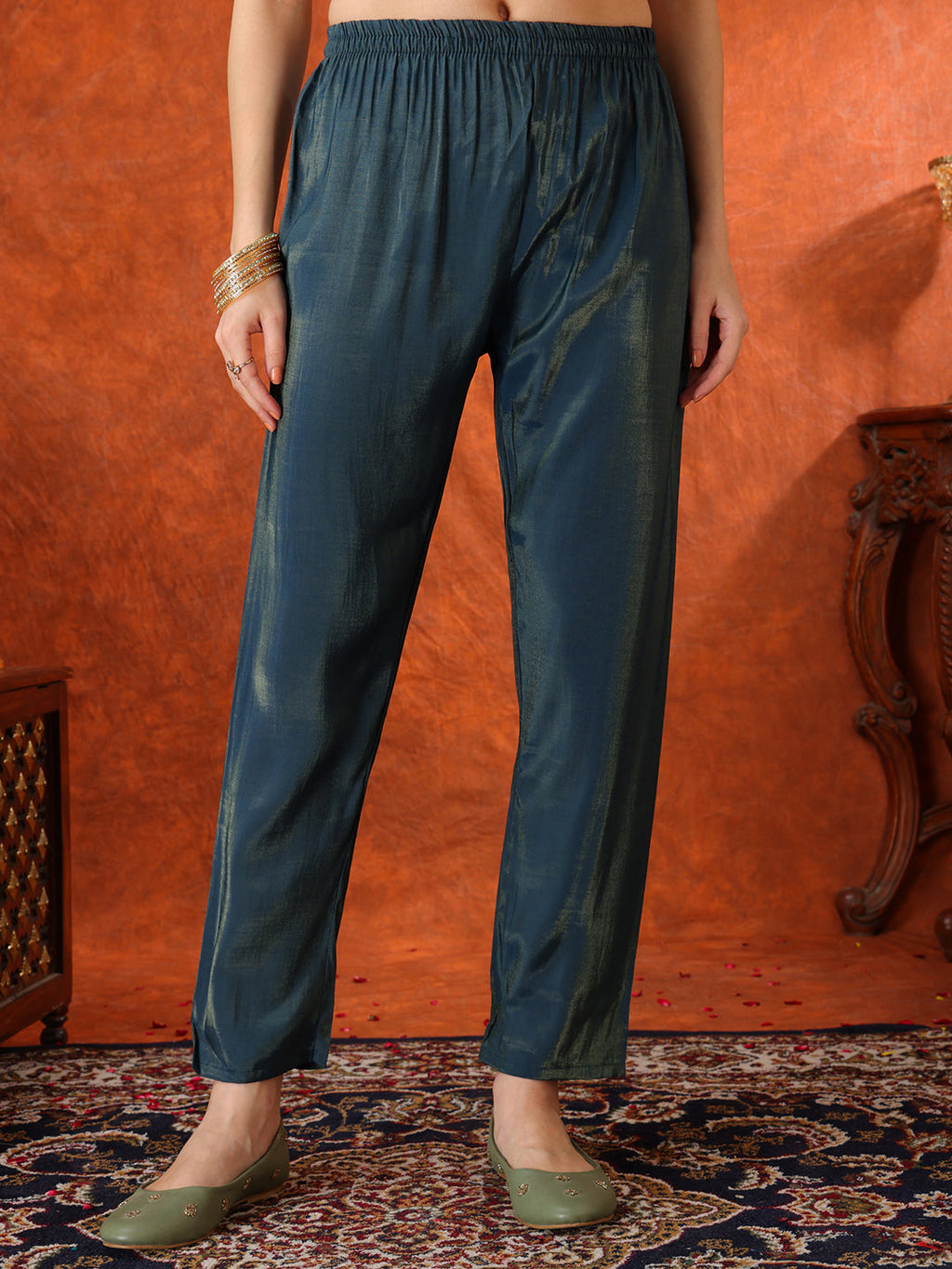 Sequin Embroidered Kurta Set with Organza Dupatta in Teal