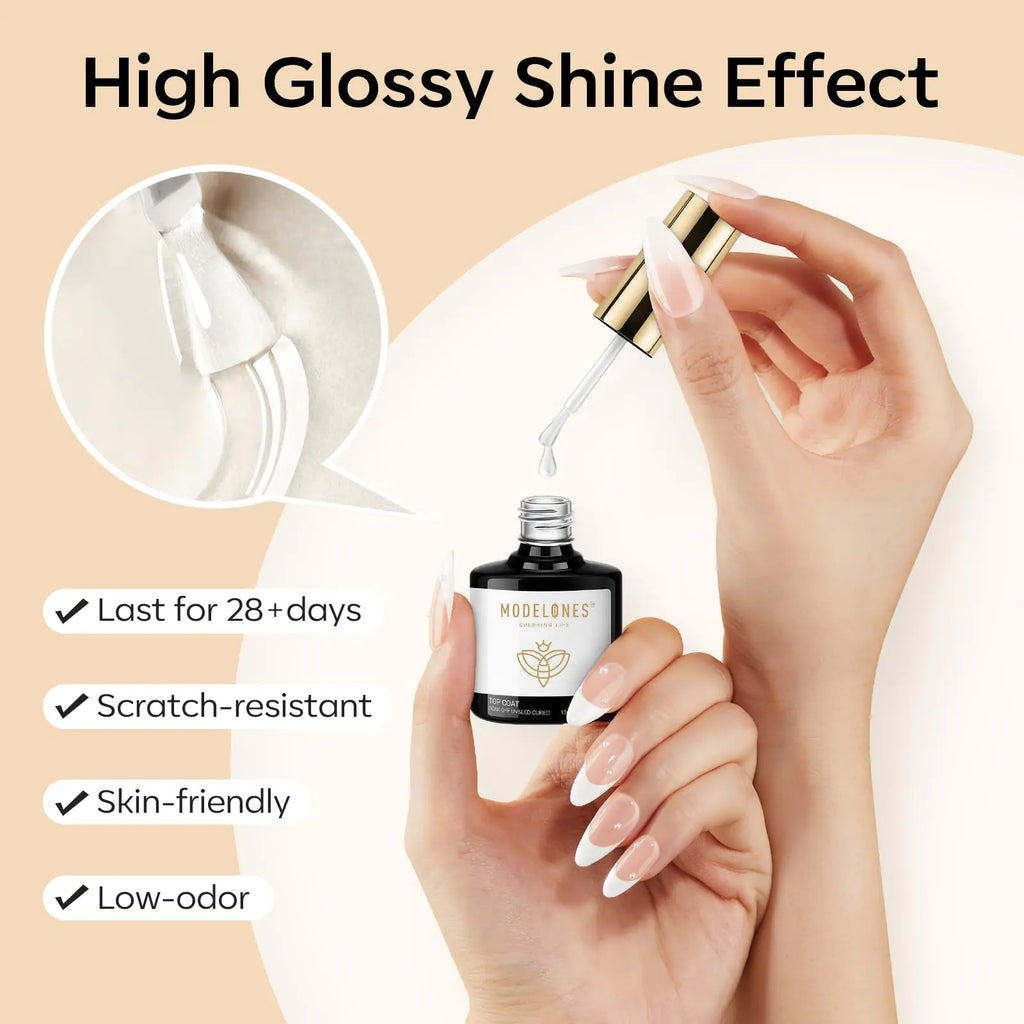modelones 9 in One Nail Glue with Gel Top and Base Coat Gel Nail Kit, No Wipe Base Coat Long Lasting Glossy Top Coat 3Pcs Gel Nail Glue for Nail Tips, Blooming Gel, Rhinestone Glue A2-3pcs Nail Glue