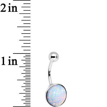 White Synthetic Opal Stainless Steel Belly Button Ring - Image 3
