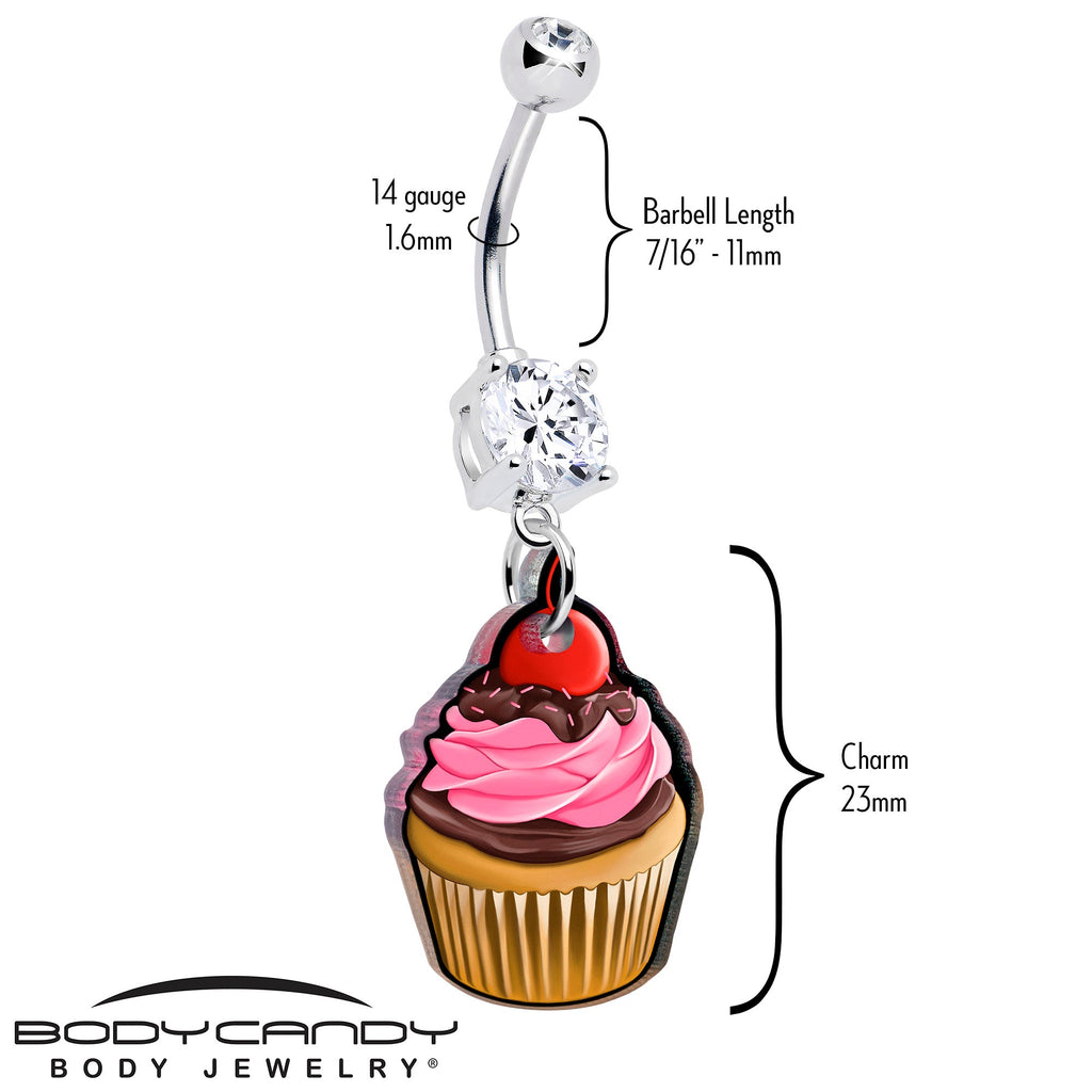 Valentine Cupcake Dangle Belly Ring with Clear Gem - Image 2