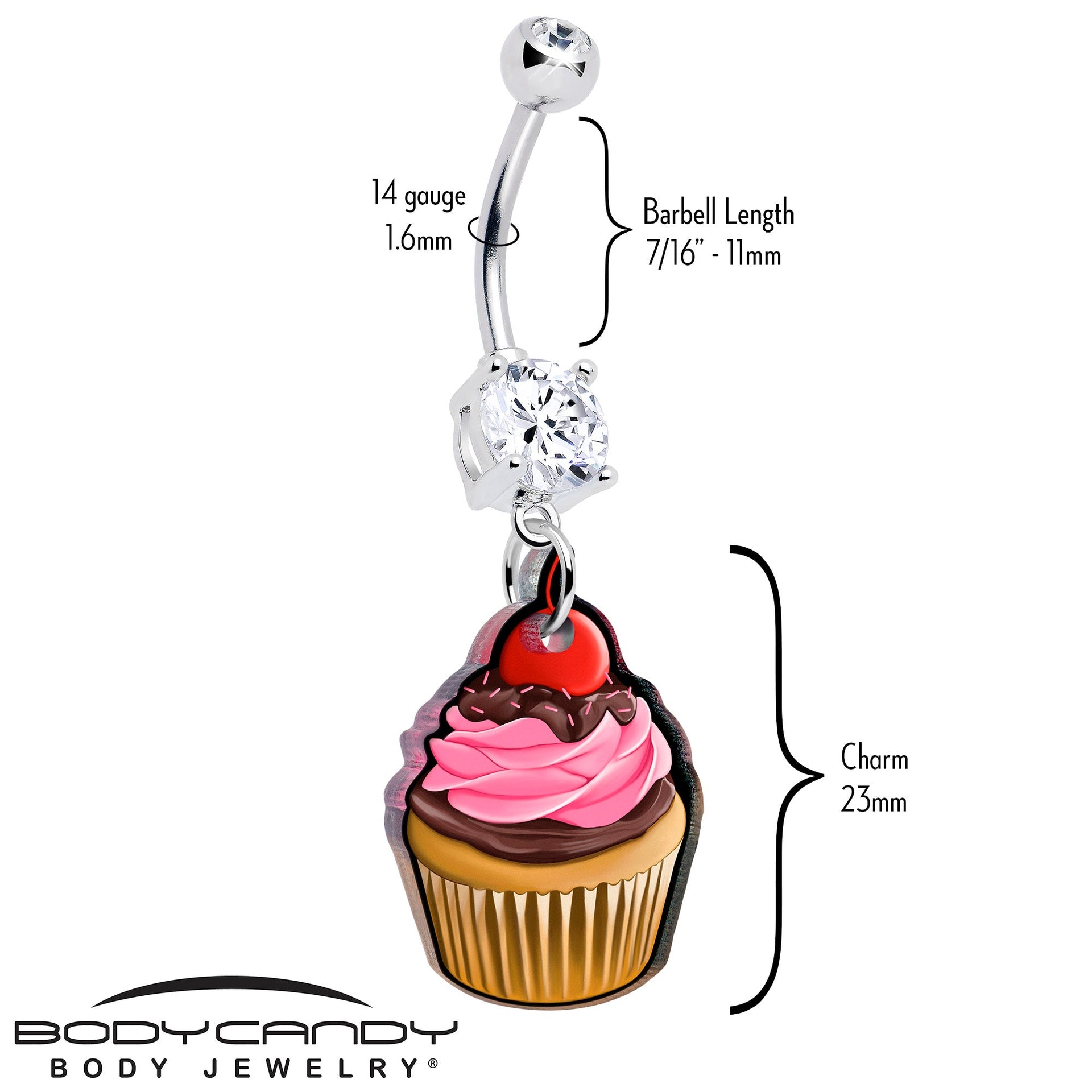 Valentine Cupcake Dangle Belly Ring with Clear Gem - Image 2