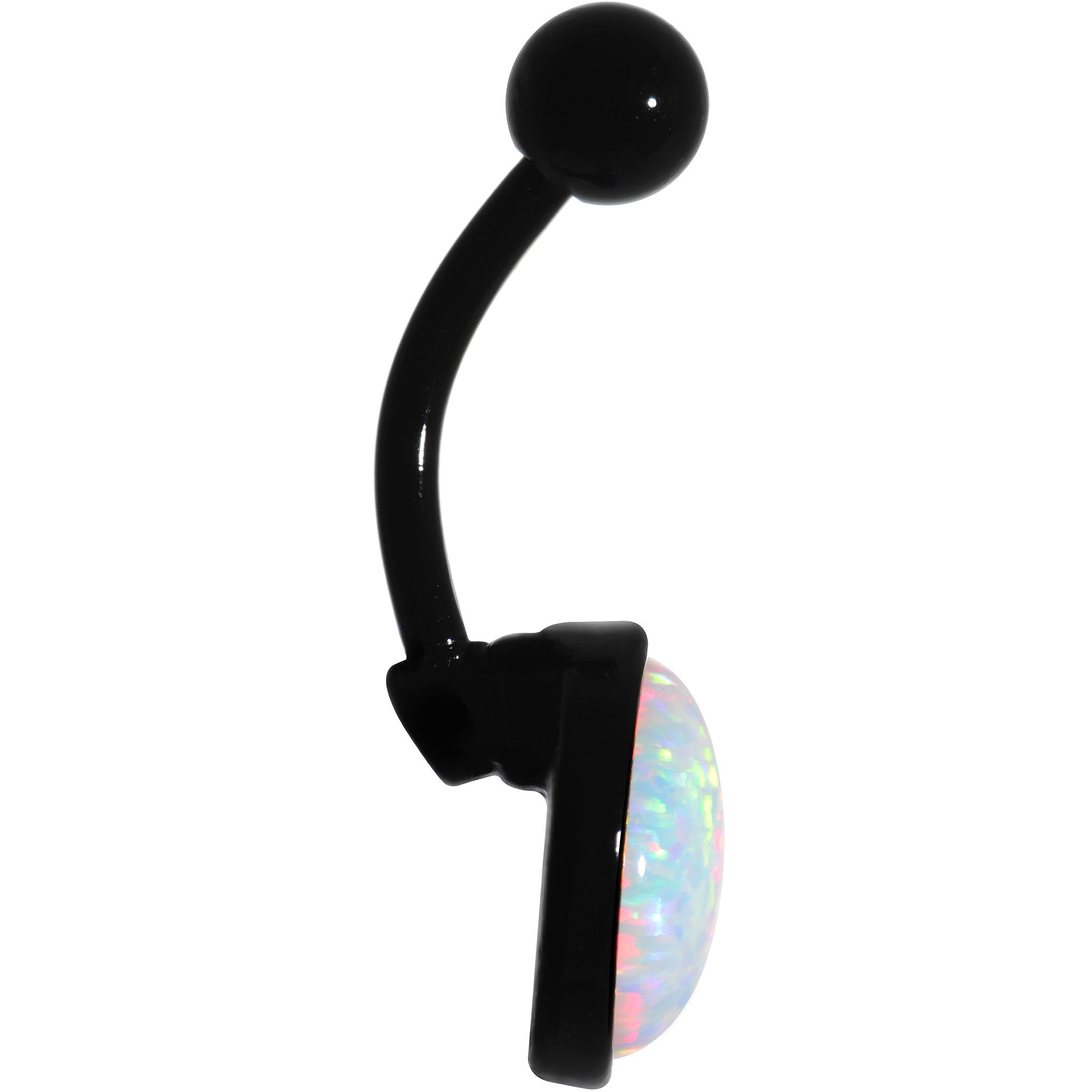 White Synthetic Opal Black Anodized Navel Belly Button Ring