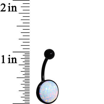 White Synthetic Opal Black Anodized Navel Belly Button Ring