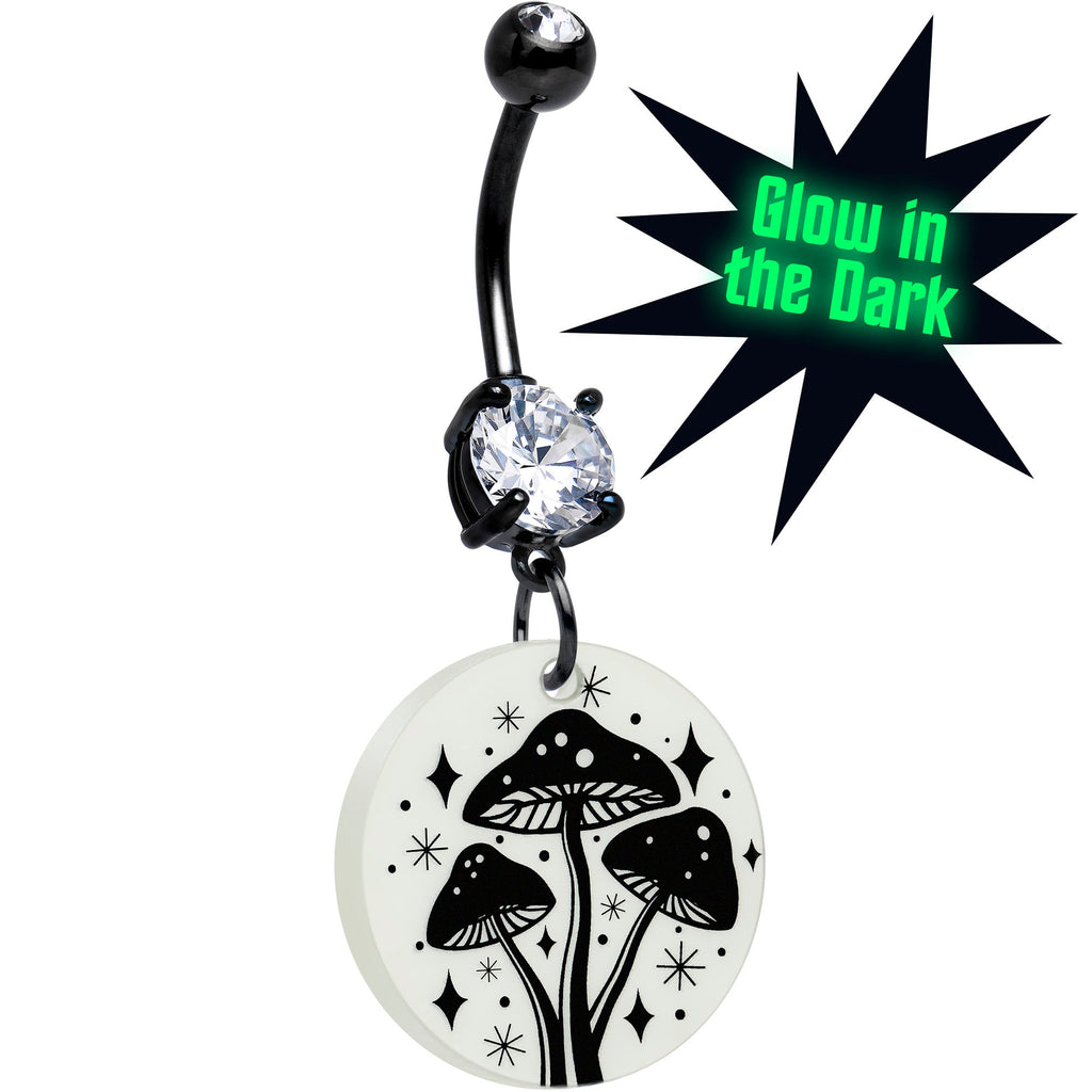 Black Double Gem Glow in the Dark Mystic Mushroom Belly Ring