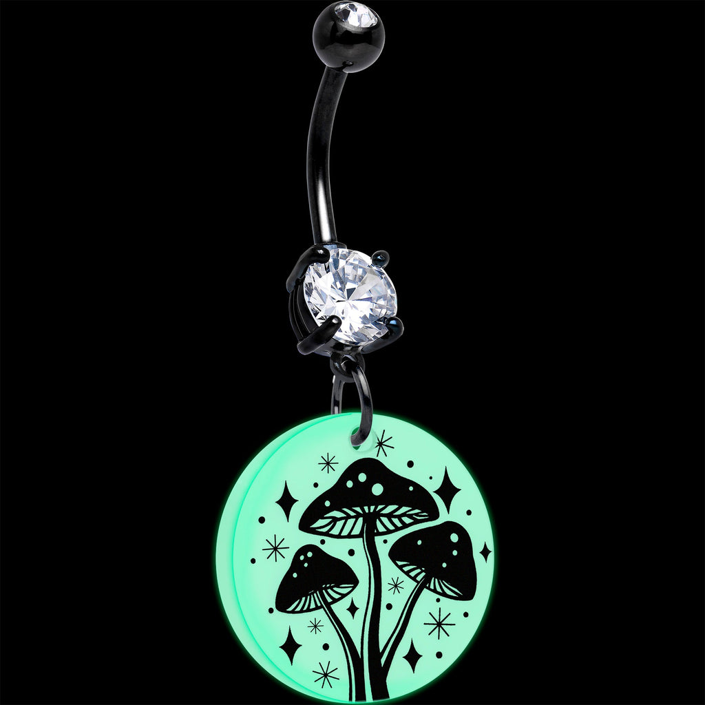 Black Double Gem Glow in the Dark Mystic Mushroom Belly Ring