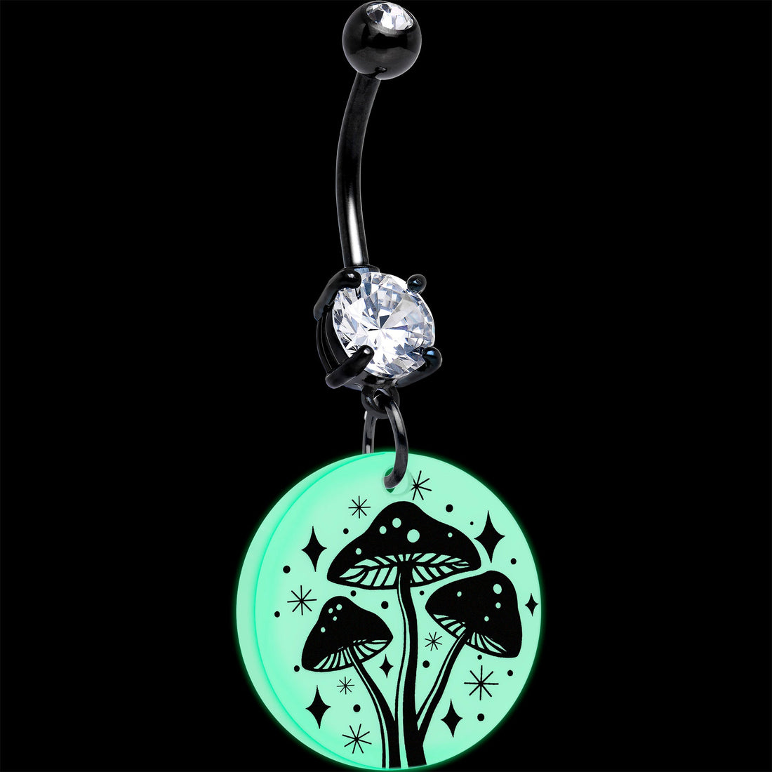 Black Double Gem Glow in the Dark Mystic Mushroom Belly Ring