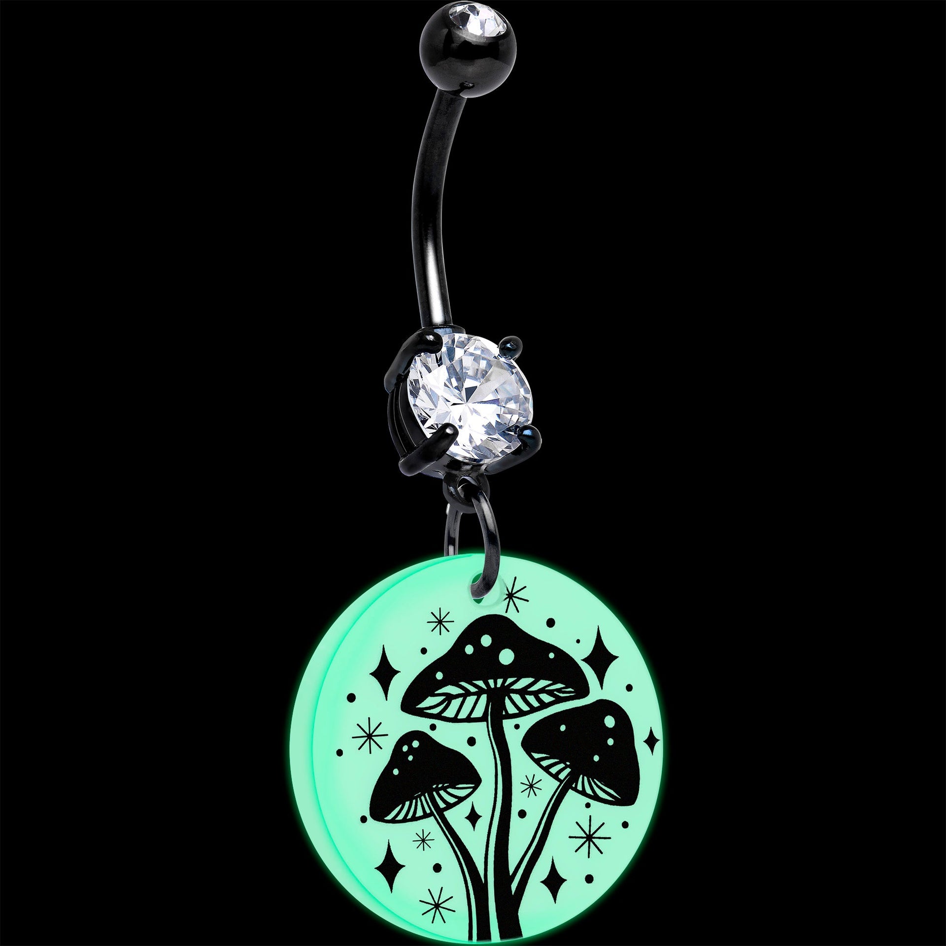 Black Double Gem Glow in the Dark Mystic Mushroom Belly Ring