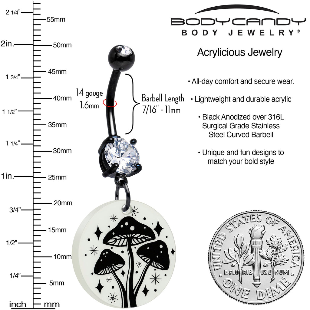 Black Double Gem Glow in the Dark Mystic Mushroom Belly Ring