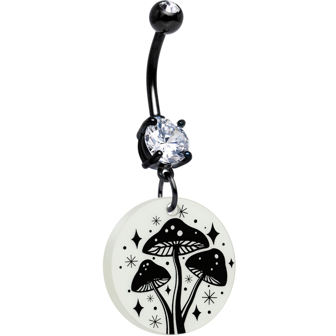 Black Double Gem Glow in the Dark Mystic Mushroom Belly Ring