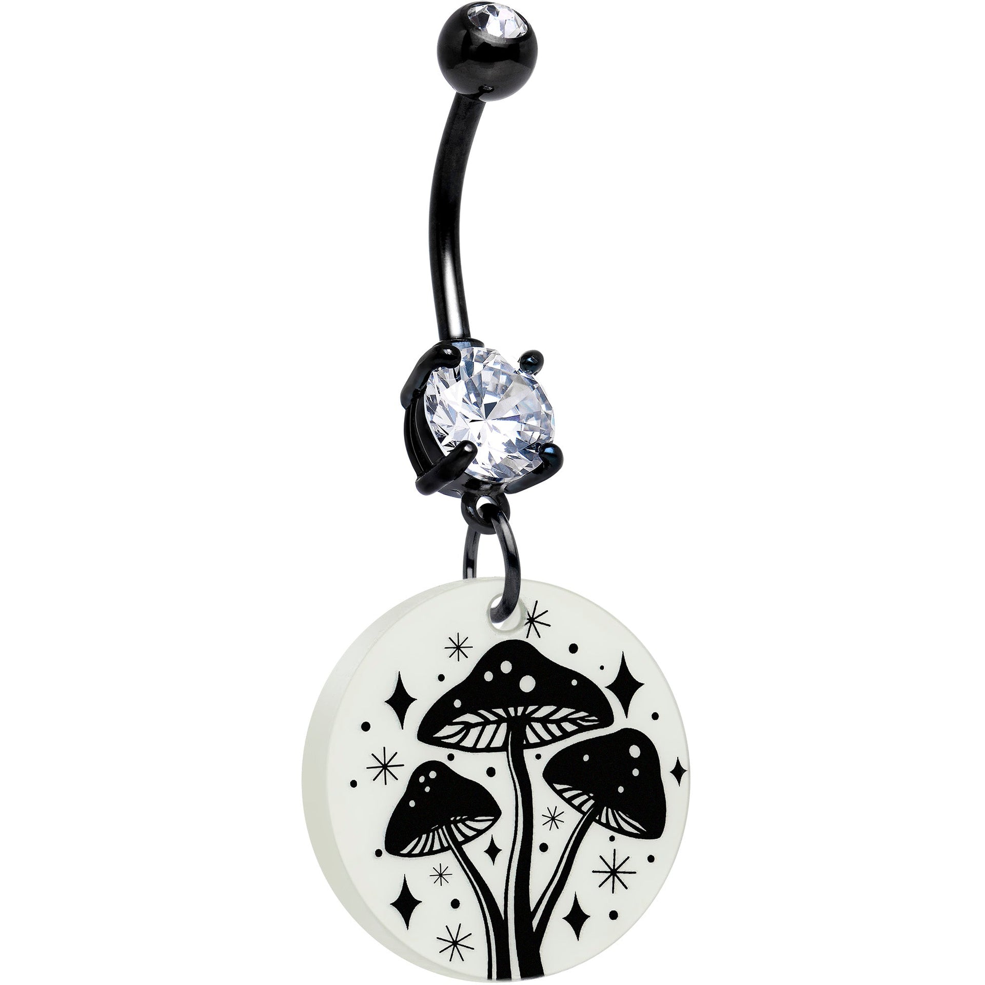 Black Double Gem Glow in the Dark Mystic Mushroom Belly Ring