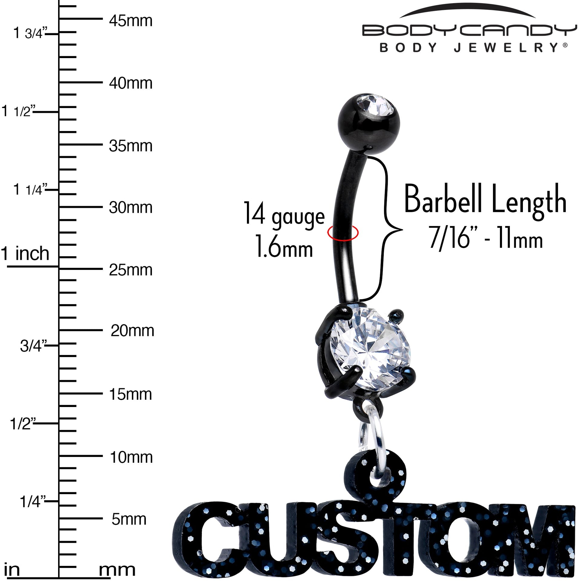 Custom Black Double Gem Personalized Name Belly Ring