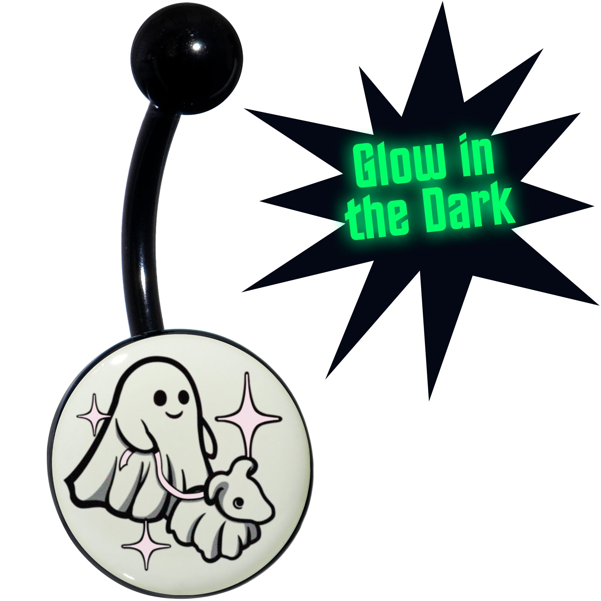 Black Anodized Glow in the Dark Halloween Ghost Dog Walker Belly Ring by Onyx O