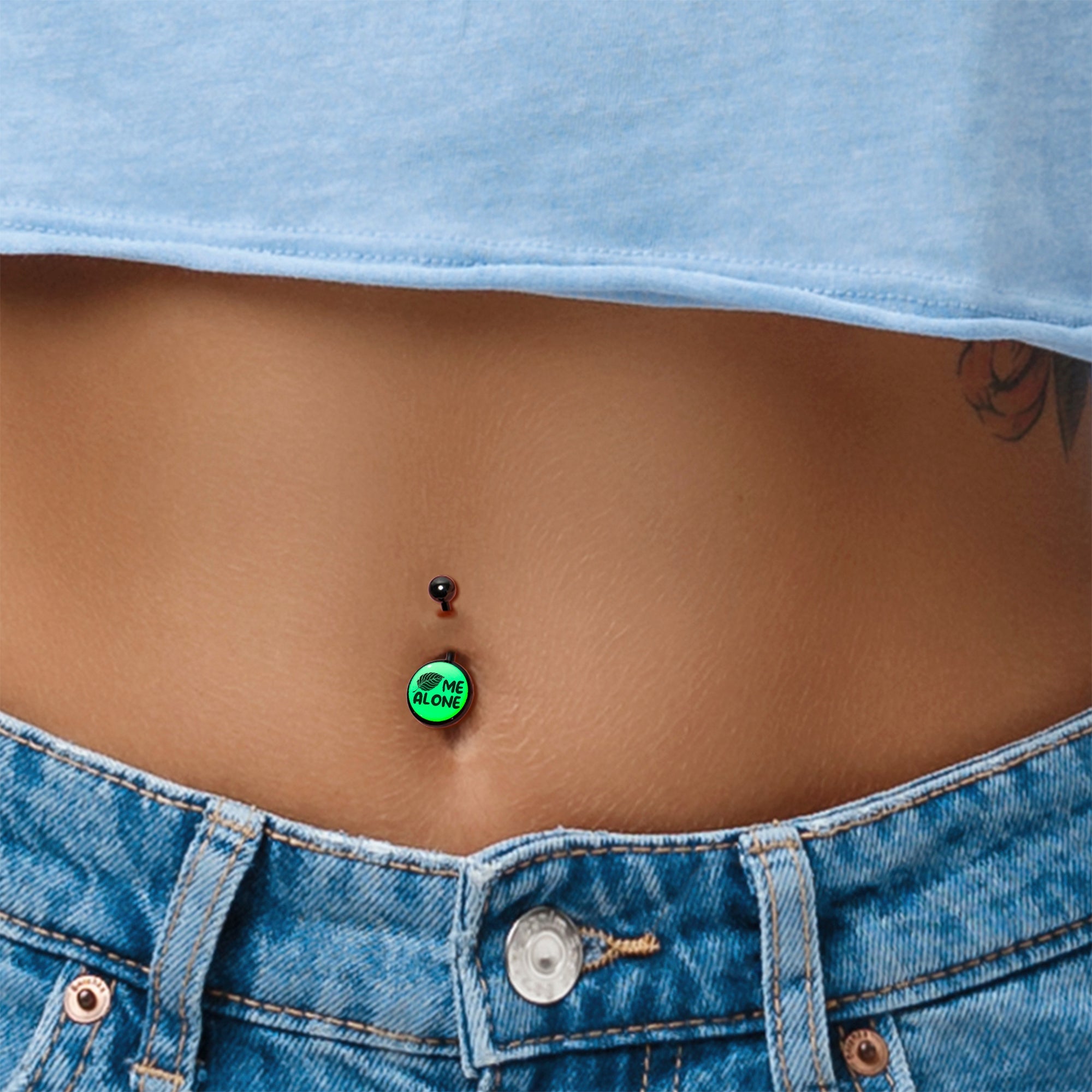 Glow in the Dark Black Leaf Me Alone Belly Ring by Onyx O