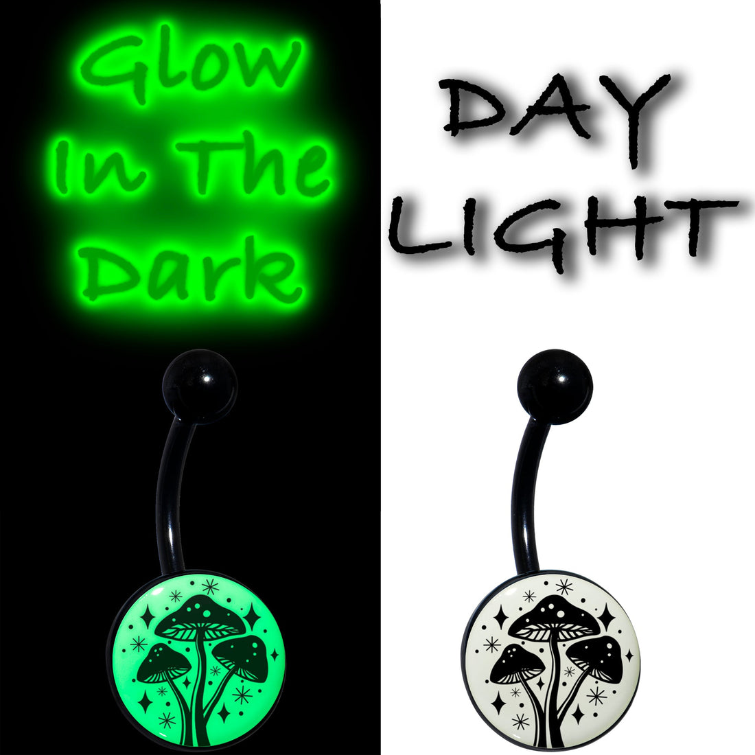 Glow in the Dark Mystic Mushroom Belly Ring by Onyx O