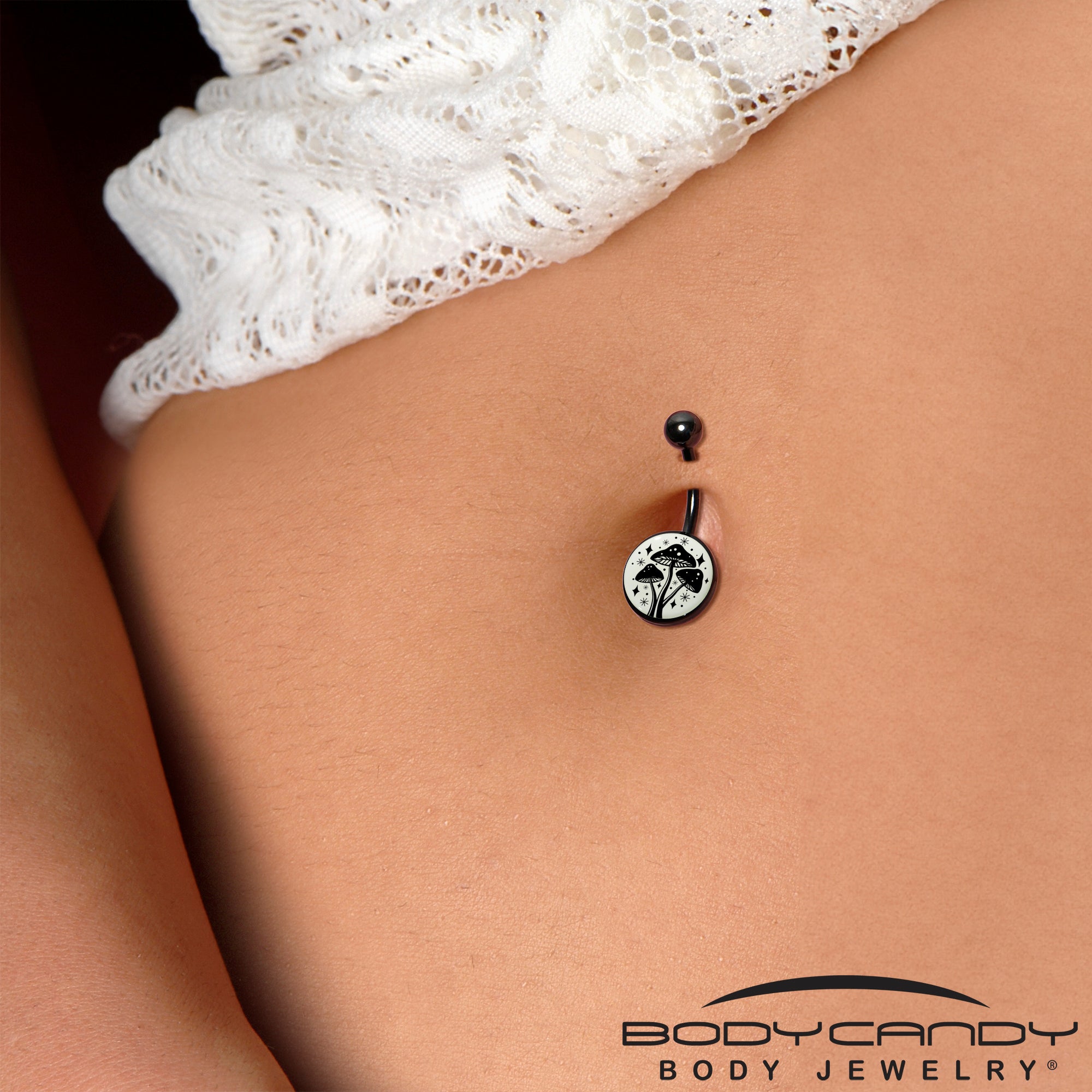 Glow in the Dark Mystic Mushroom Belly Ring by Onyx O