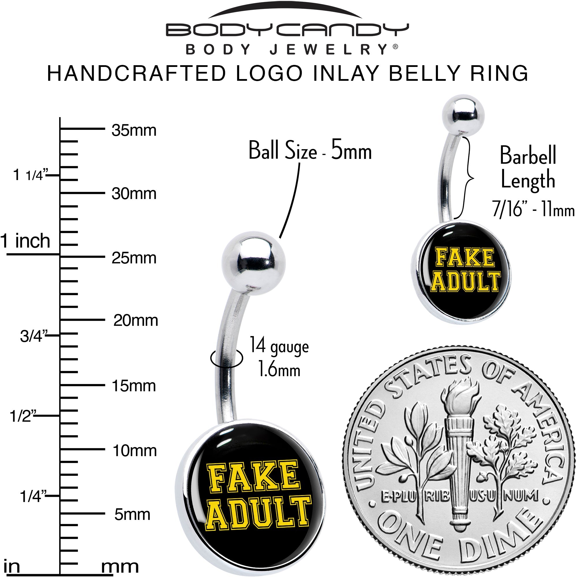 Black Yellow Fake Adult Belly Ring by Onyx O