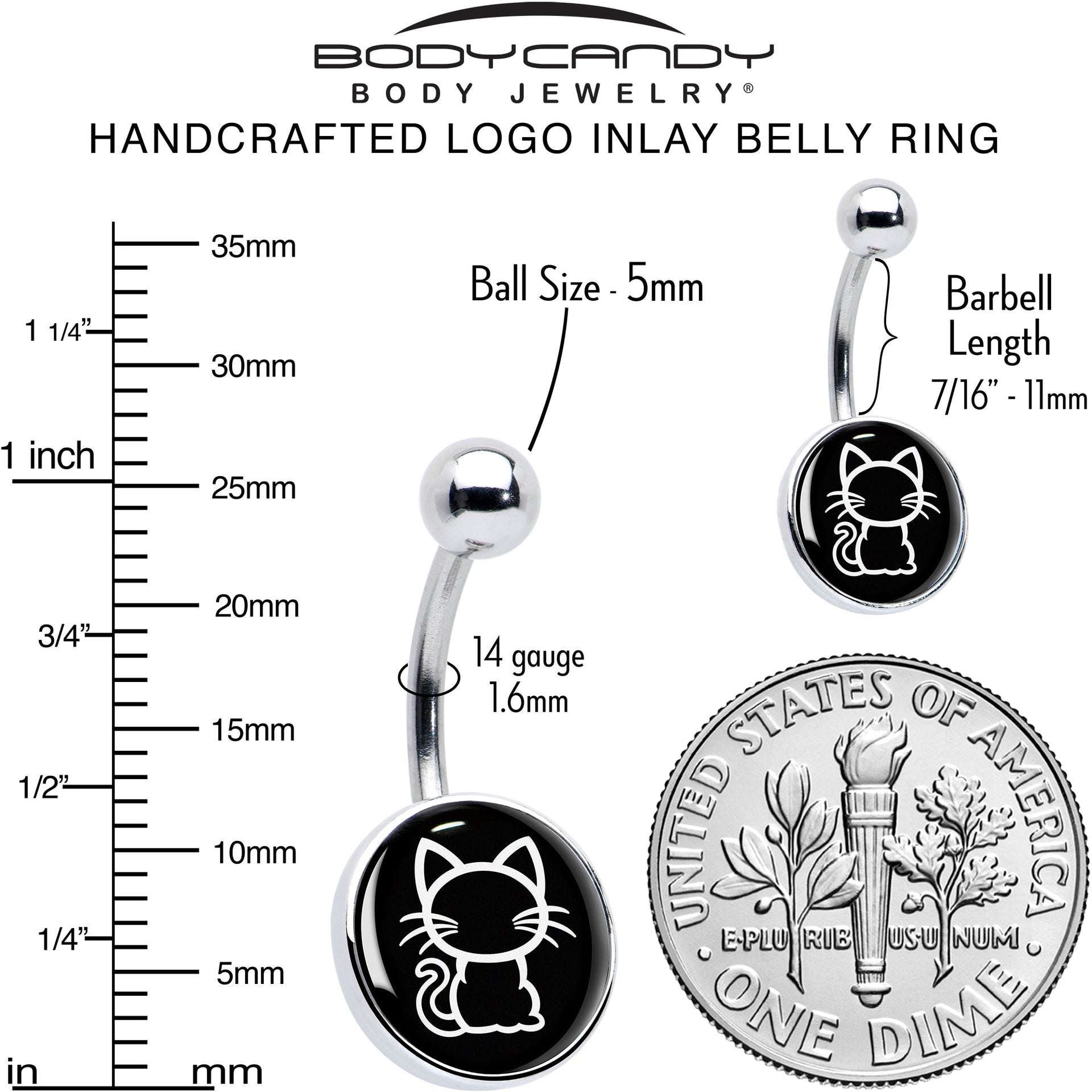 Black and White Kitty Cat Belly Ring by Onyx O