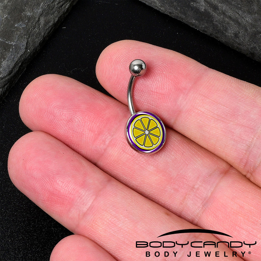 Yellow Lemon Slice Navel Ring Stainless Steel Belly Barbell - Image 2