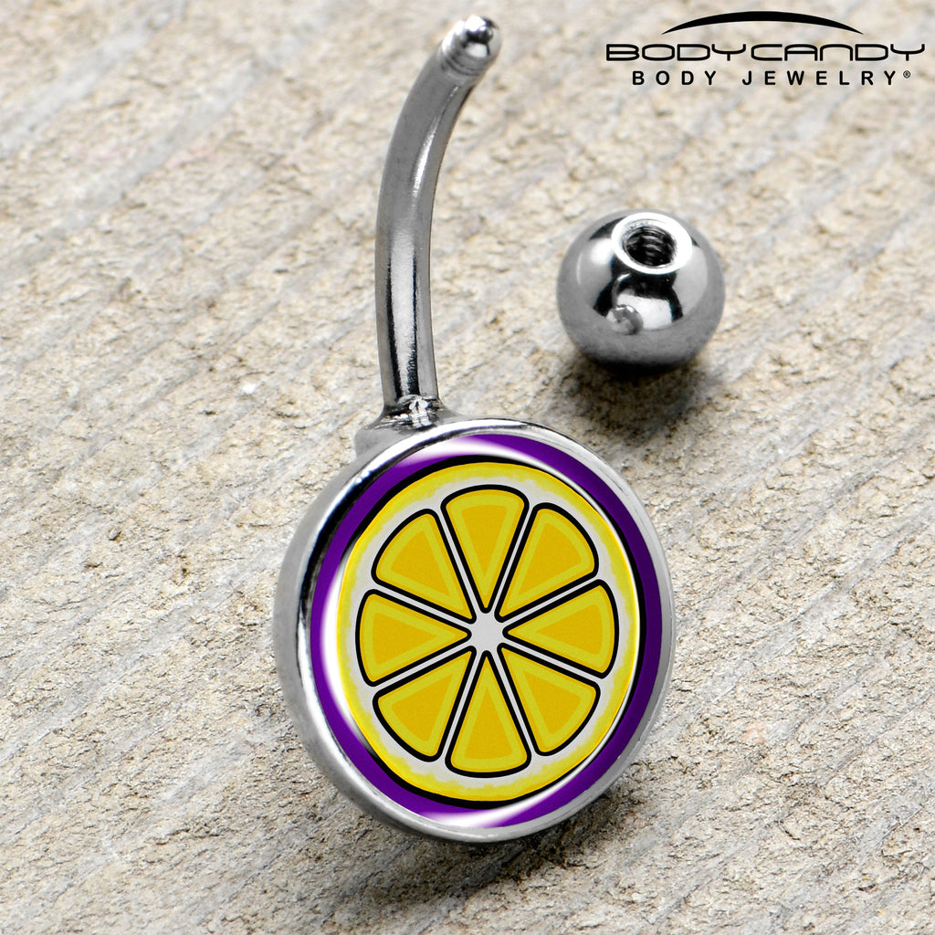 Yellow Lemon Slice Navel Ring Stainless Steel Belly Barbell - Image 4