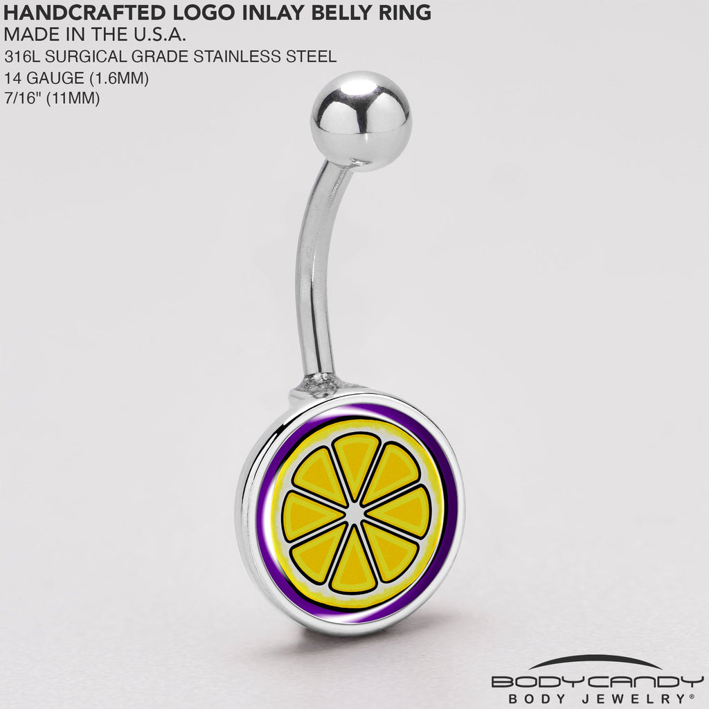 Yellow Lemon Slice Navel Ring Stainless Steel Belly Barbell - Image 5