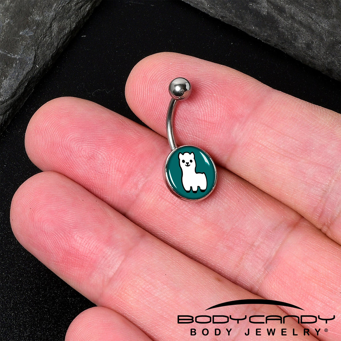 White Llama Navel Piercing 14 Gauge Surgical Steel Belly Ring - Image 2