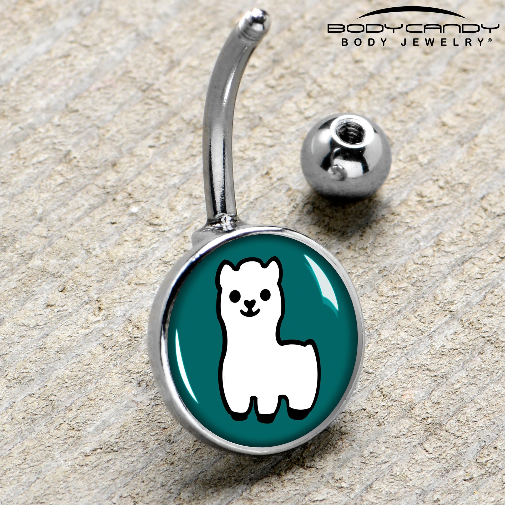 White Llama Navel Piercing 14 Gauge Surgical Steel Belly Ring - Image 4