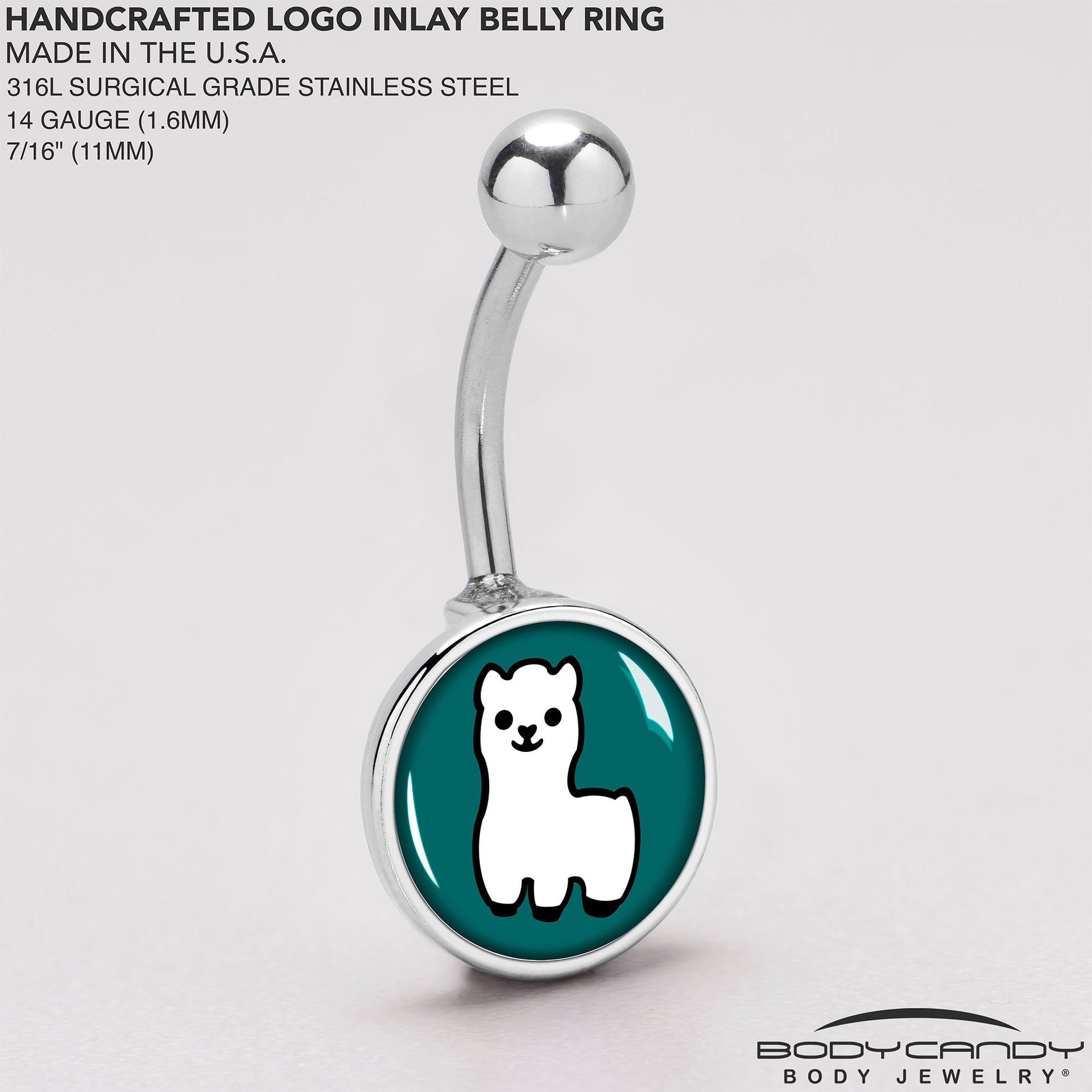 White Llama Navel Piercing 14 Gauge Surgical Steel Belly Ring - Image 5