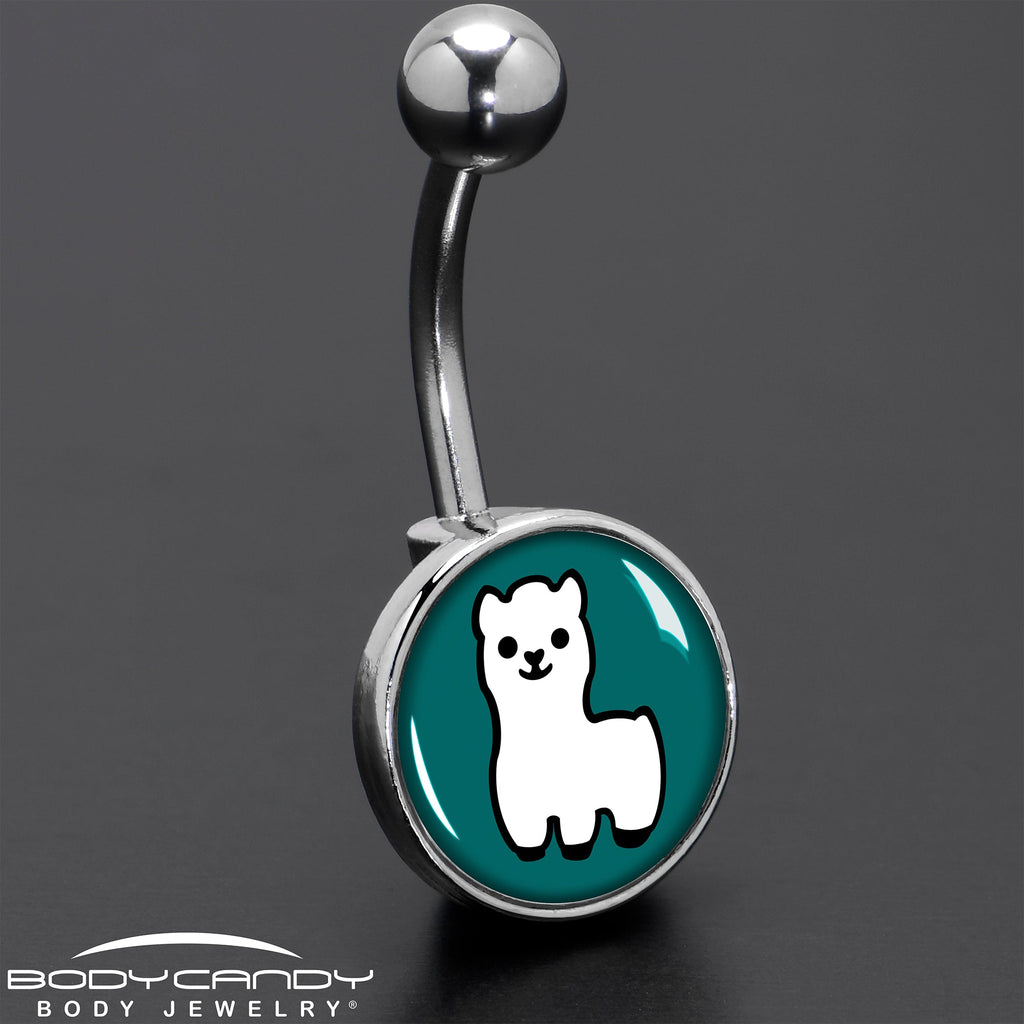 White Llama Navel Piercing 14 Gauge Surgical Steel Belly Ring - Image 7