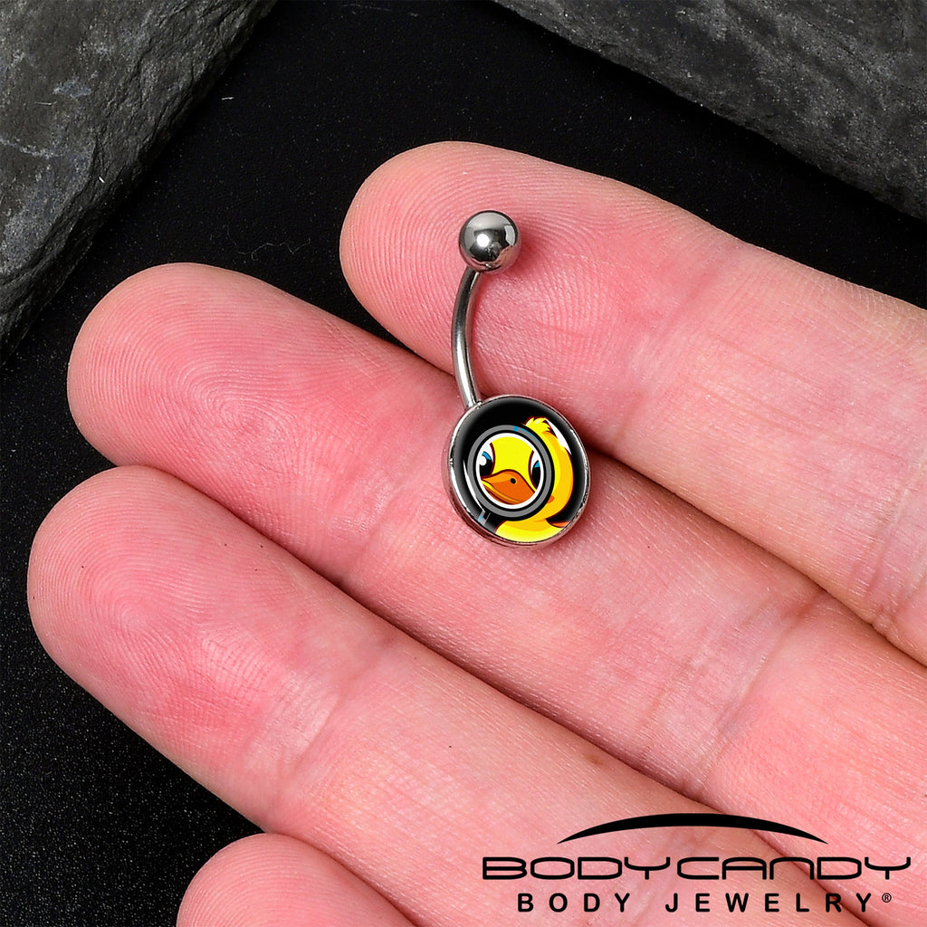 Yellow Duck Magnifying Glass Navel Belly Ring Steel 14G - Image 2