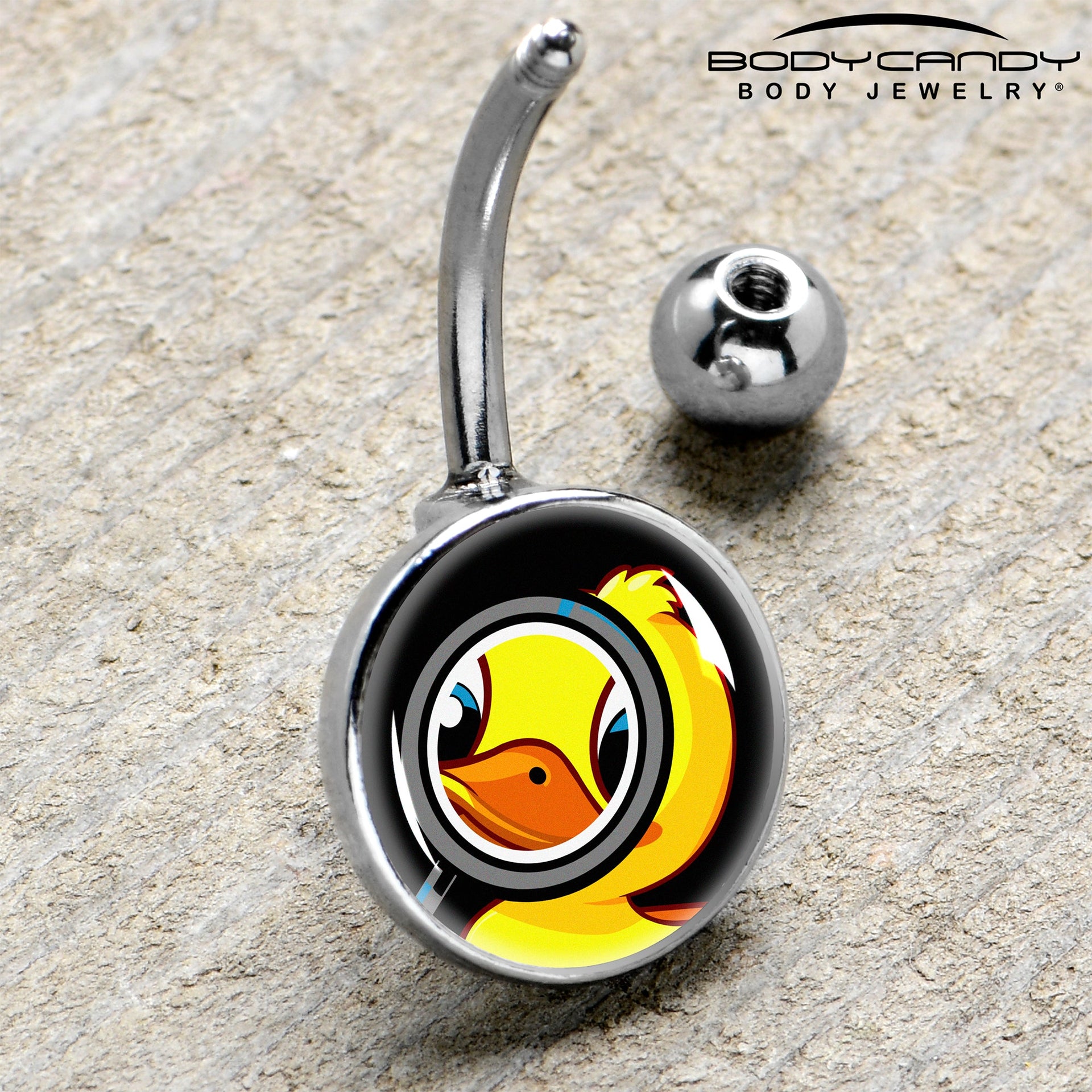 Yellow Duck Magnifying Glass Navel Belly Ring Steel 14G - Image 4