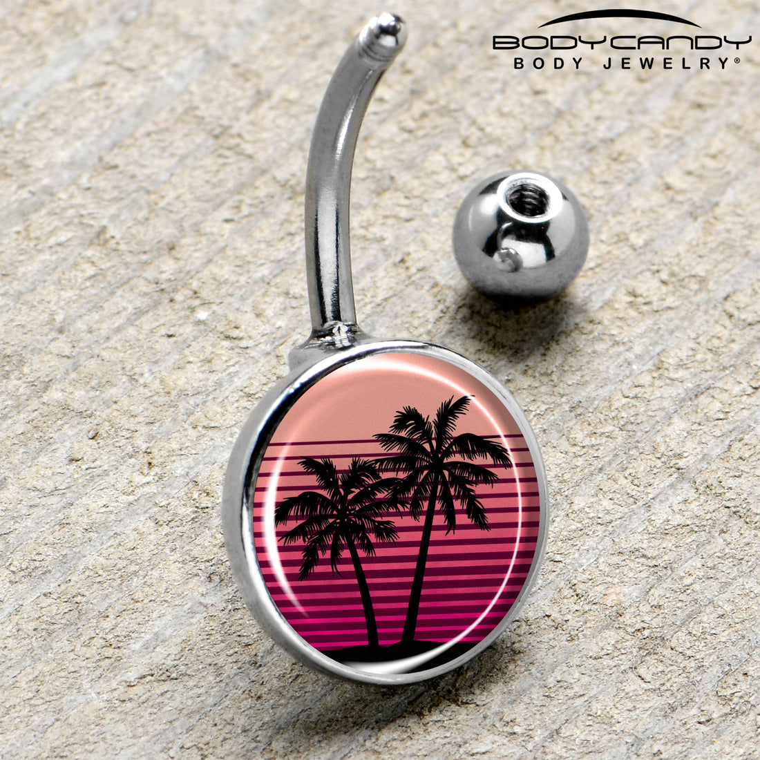 Palm Tree Retro Sunset Belly Ring by Onyx O