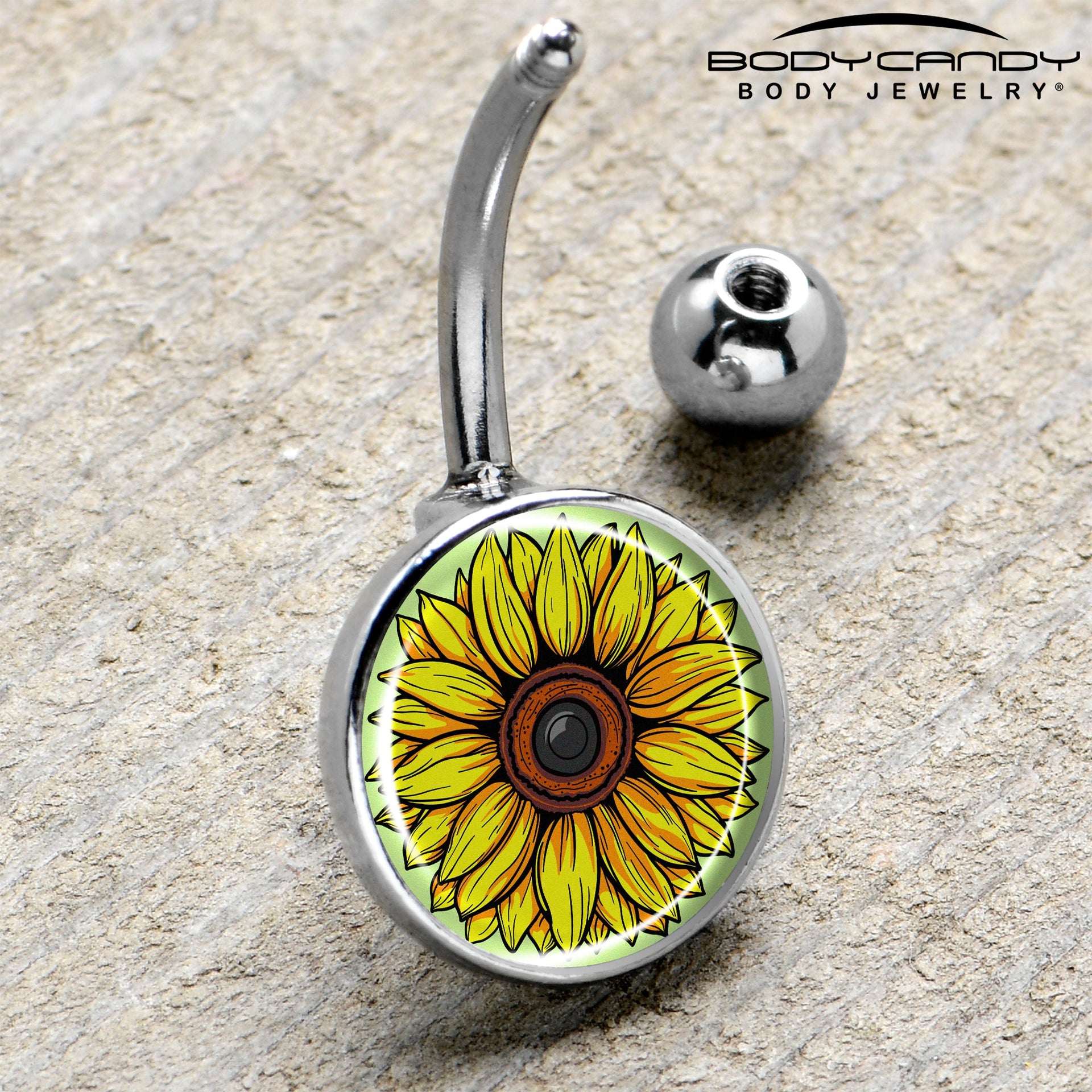 Yellow Sunflower Belly Ring in Surgical Steel Navel Jewelry - Image 4