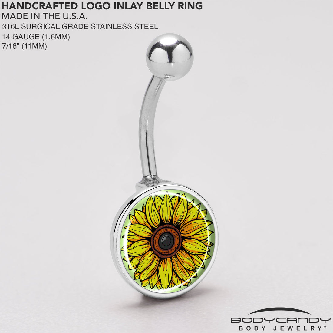 Yellow Sunflower Belly Ring in Surgical Steel Navel Jewelry - Image 5