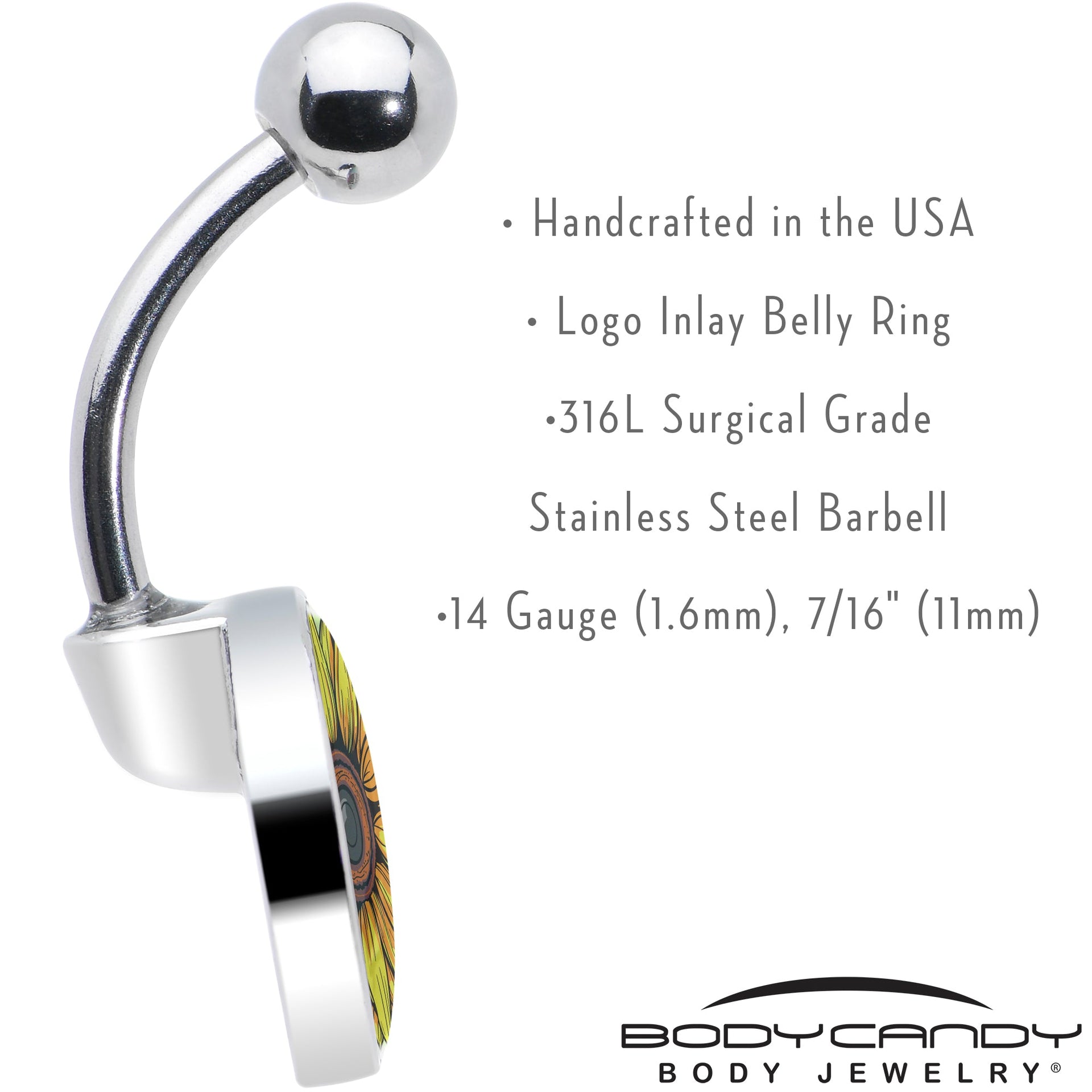 Yellow Sunflower Belly Ring in Surgical Steel Navel Jewelry - Image 7