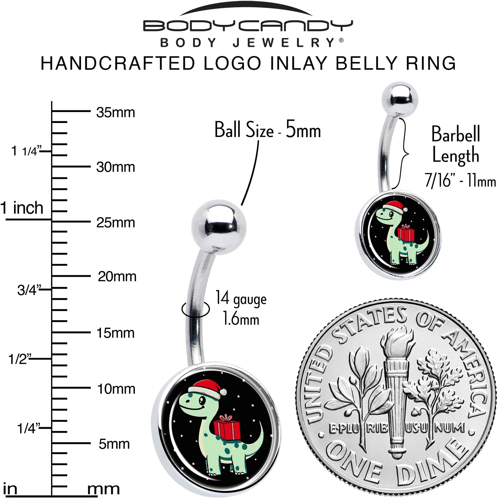 Christmas Holiday Dinosaur Belly Ring by Onyx O