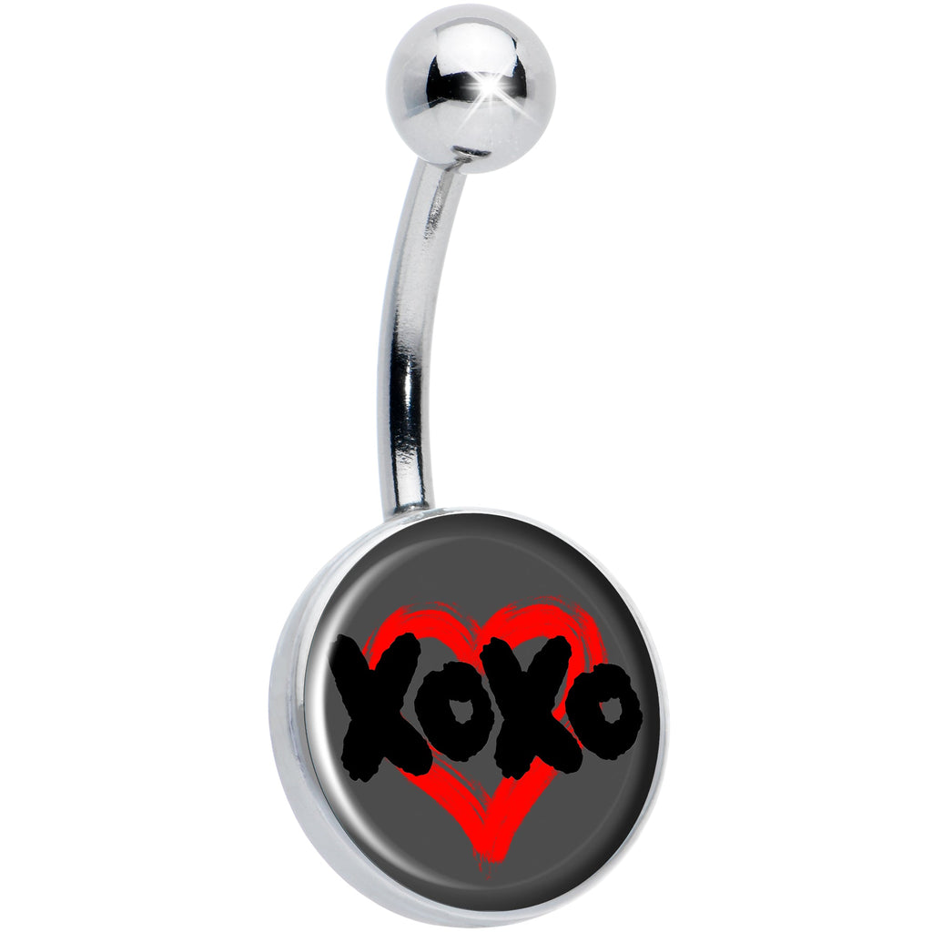 XOXO Red Heart Navel Ring in Surgical Grade Stainless Steel