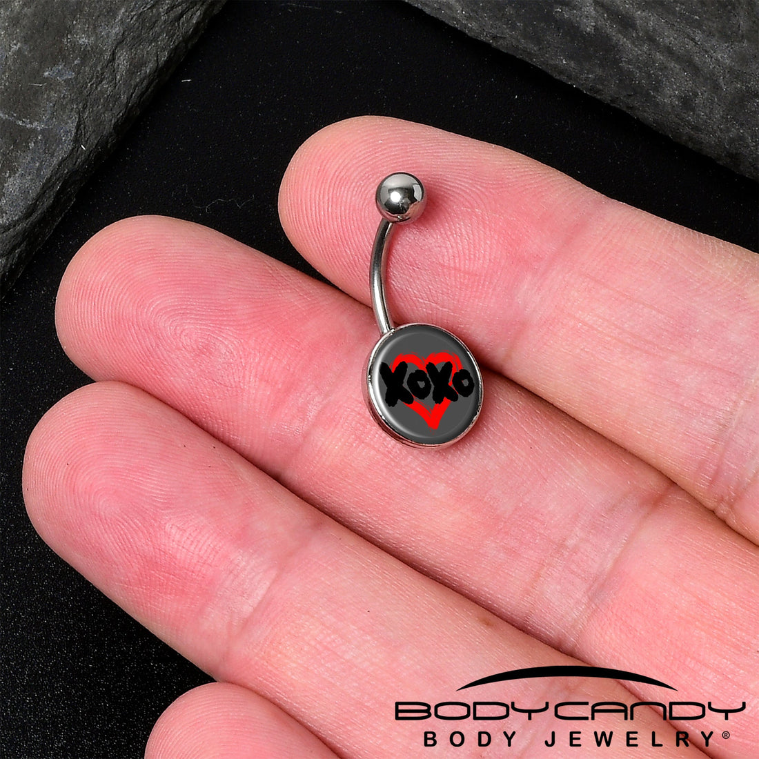 XOXO Red Heart Navel Ring in Surgical Grade Stainless Steel