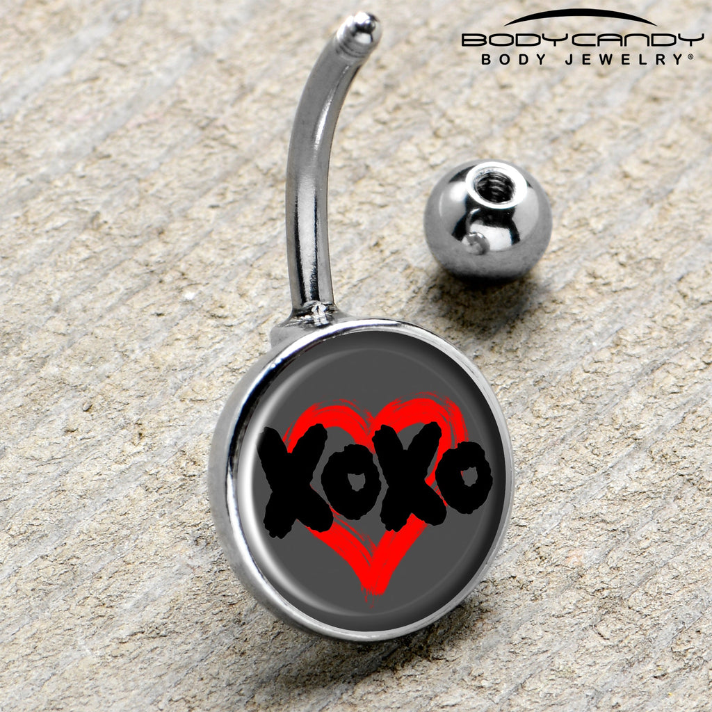 XOXO Red Heart Navel Ring in Surgical Grade Stainless Steel
