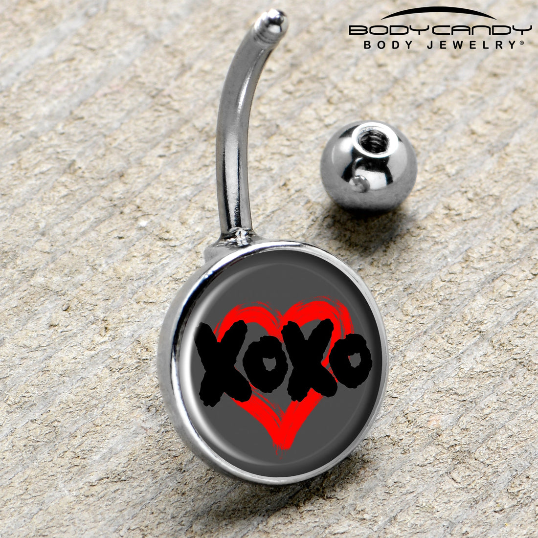 XOXO Red Heart Navel Ring in Surgical Grade Stainless Steel
