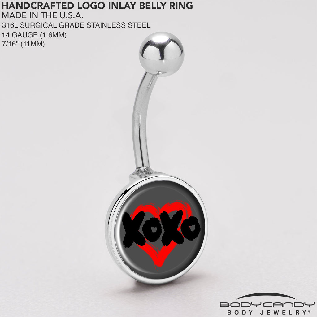 XOXO Red Heart Navel Ring in Surgical Grade Stainless Steel