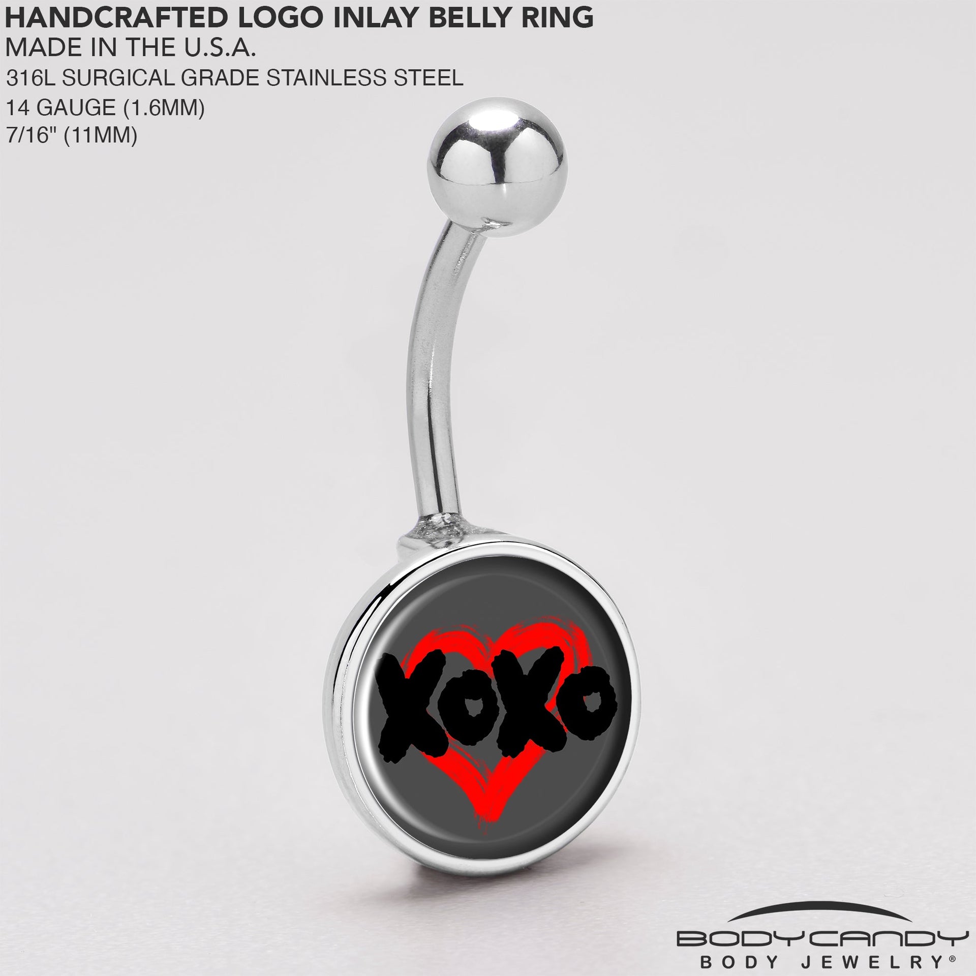 XOXO Red Heart Navel Ring in Surgical Grade Stainless Steel