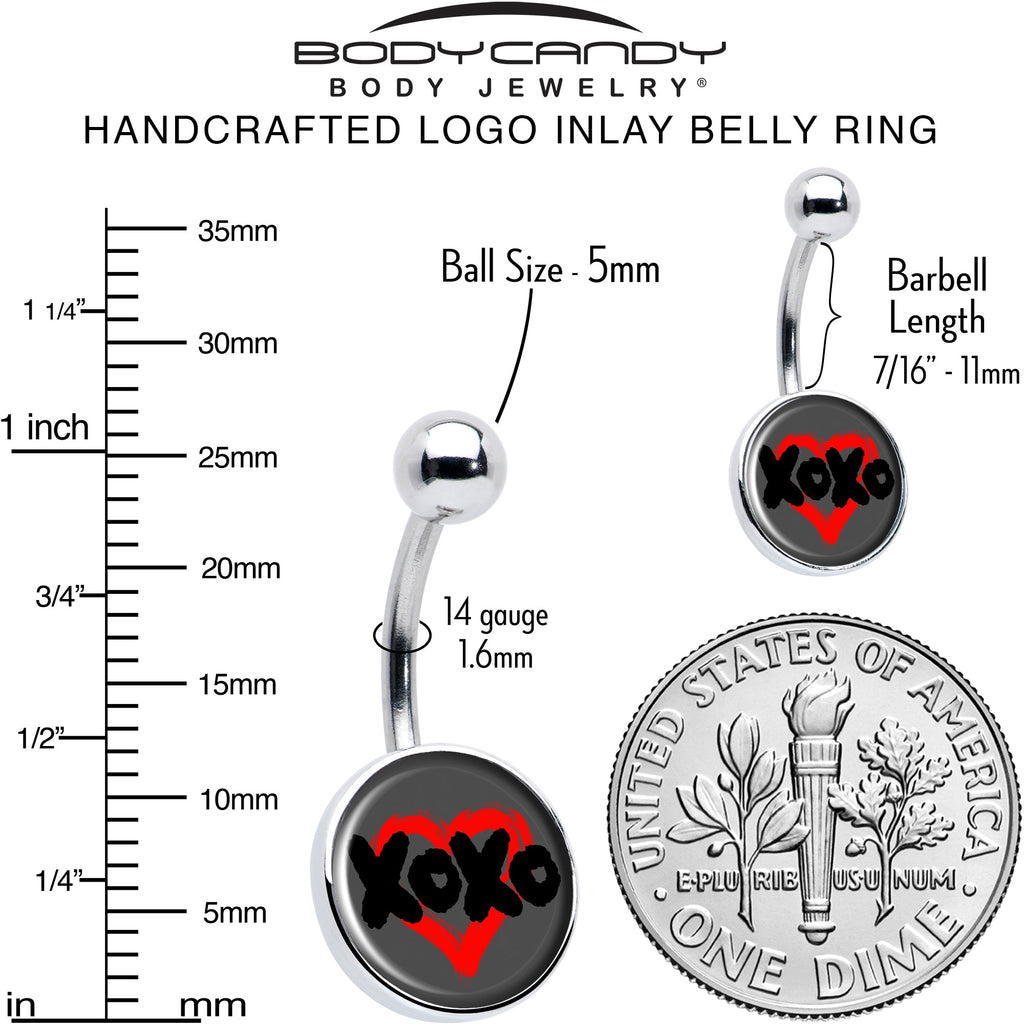 XOXO Red Heart Navel Ring in Surgical Grade Stainless Steel